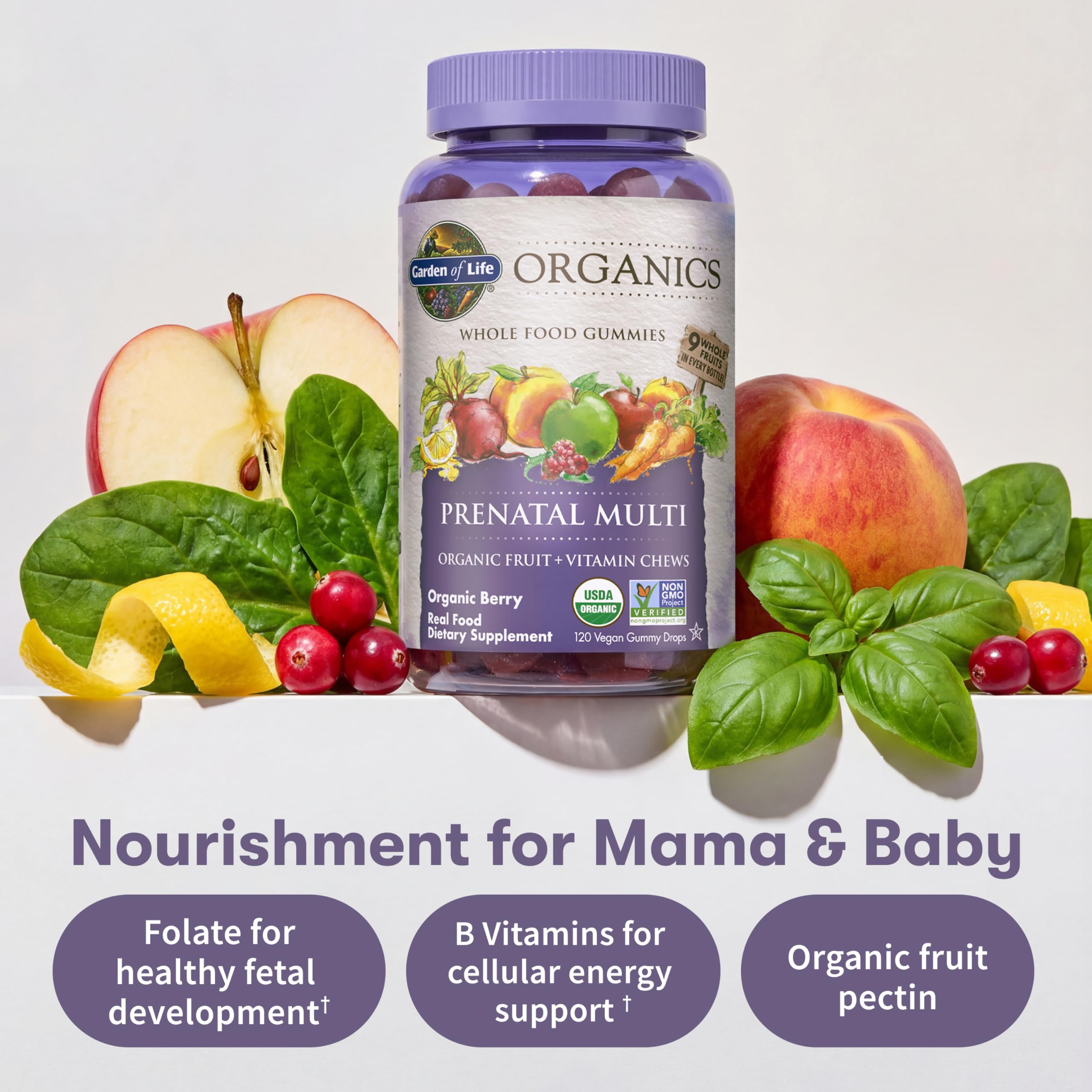 Garden of Life Prenatal Gummies on a wooden table