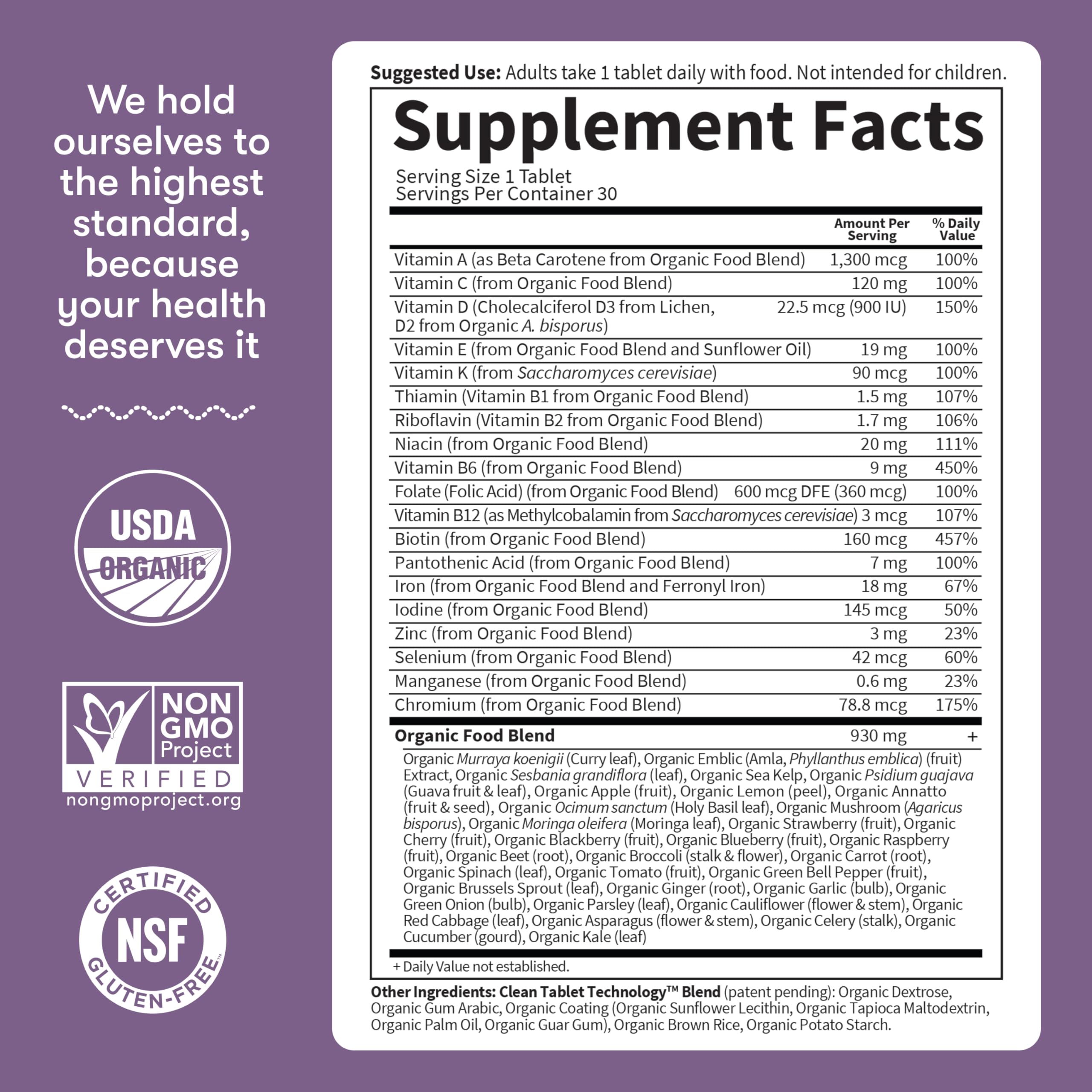 Garden of Life Prenatal Multivitamin Once Daily 200g ingredients list