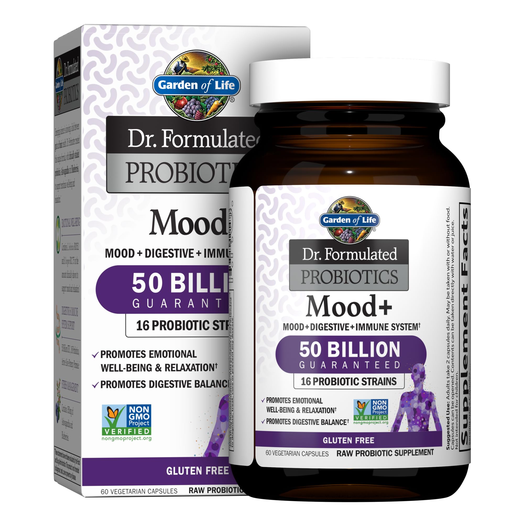 Garden of Life Probiotics Mood+ 30 capsules front view