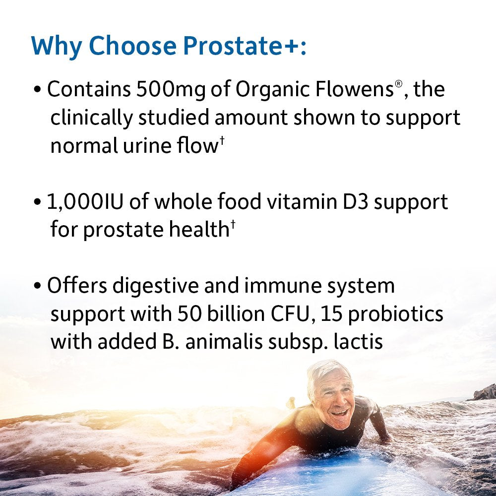 Garden of Life Prostate+ supplement capsules on a wooden surface