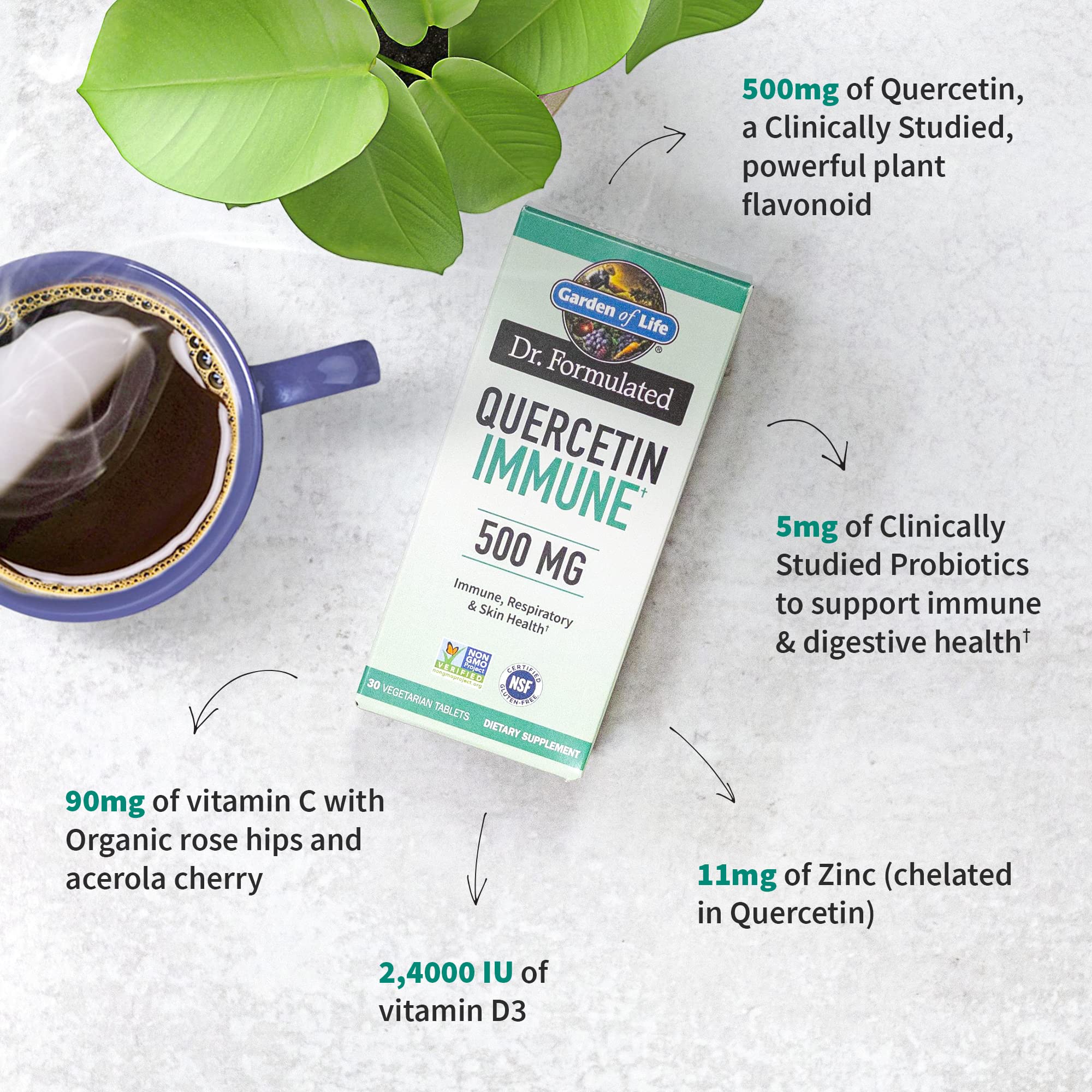 Garden of Life Quercetin daily wellness 30 Tablets side view