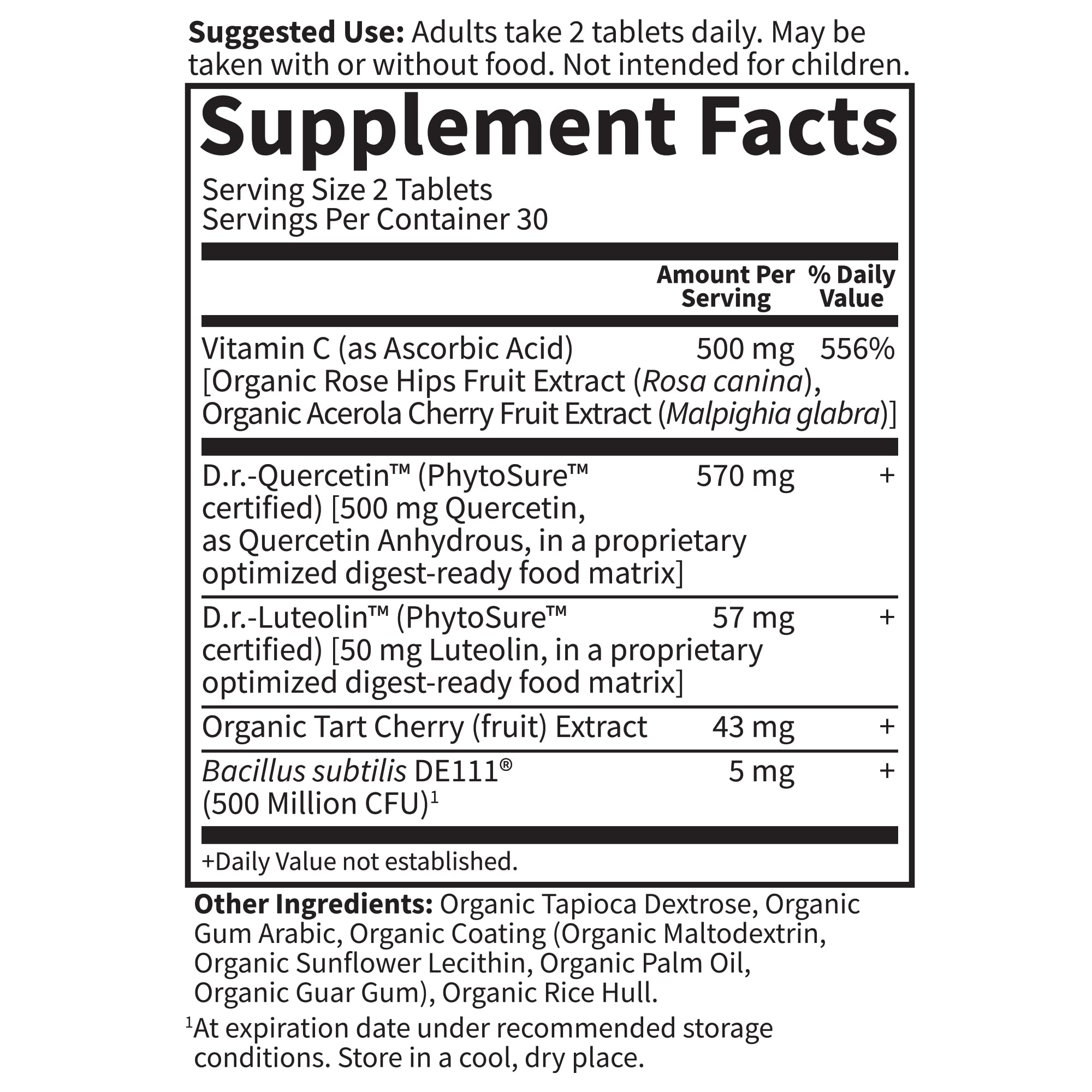 Garden of Life Quercetin Probiotic 500mg 60 Tablets on a kitchen counter