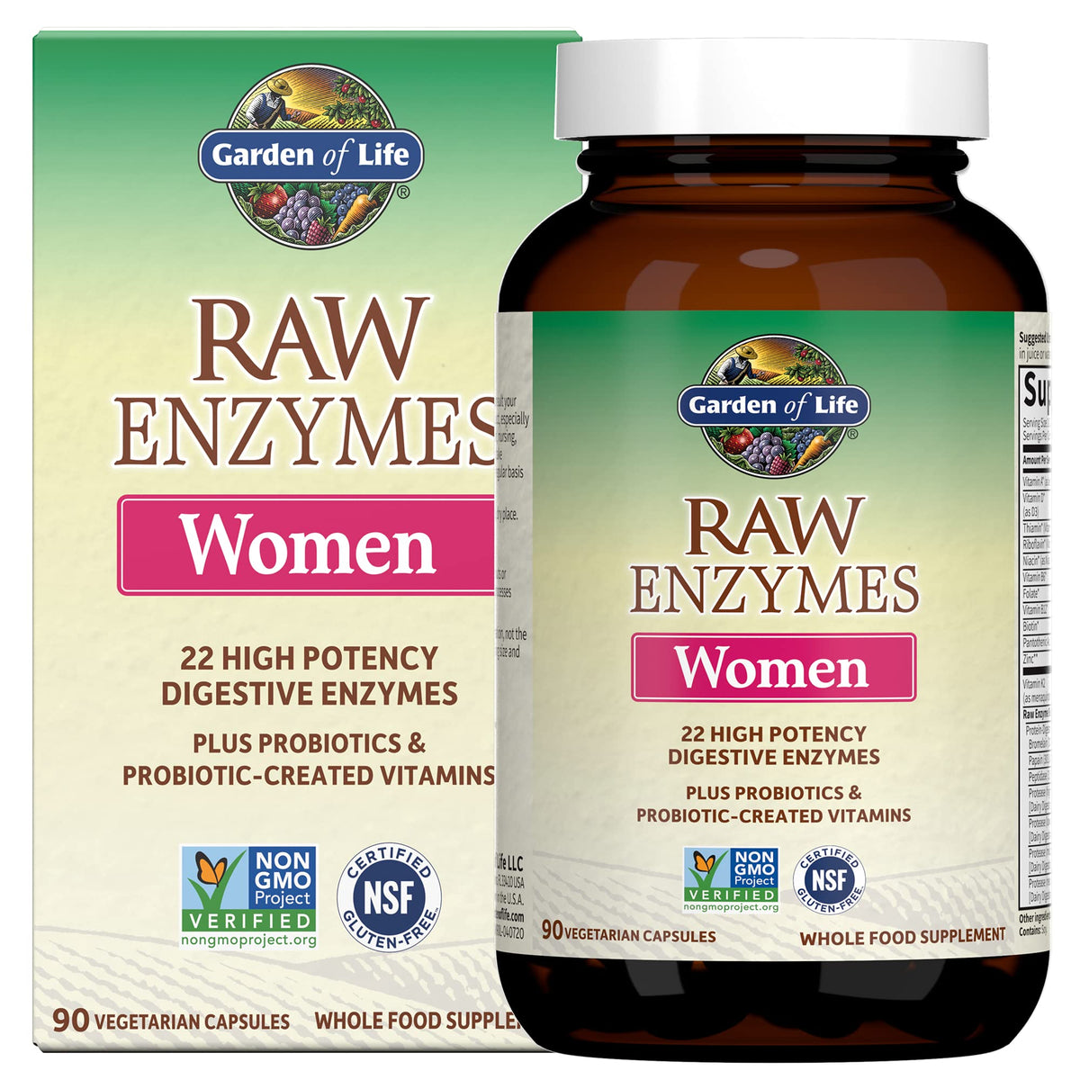 Garden of Life Raw Enzymes for Women 90 capsules front view