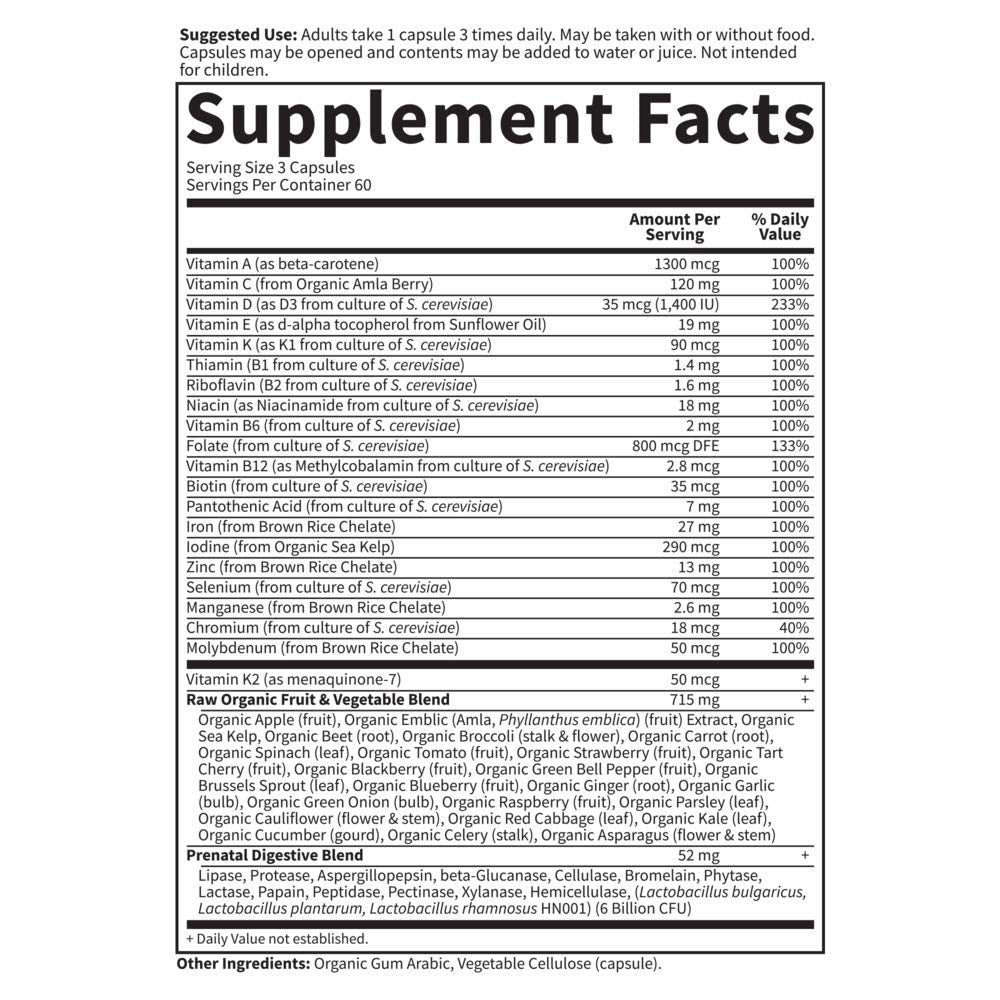 Garden of Life Raw Prenatal Vitamins 90 Capsules packaging details