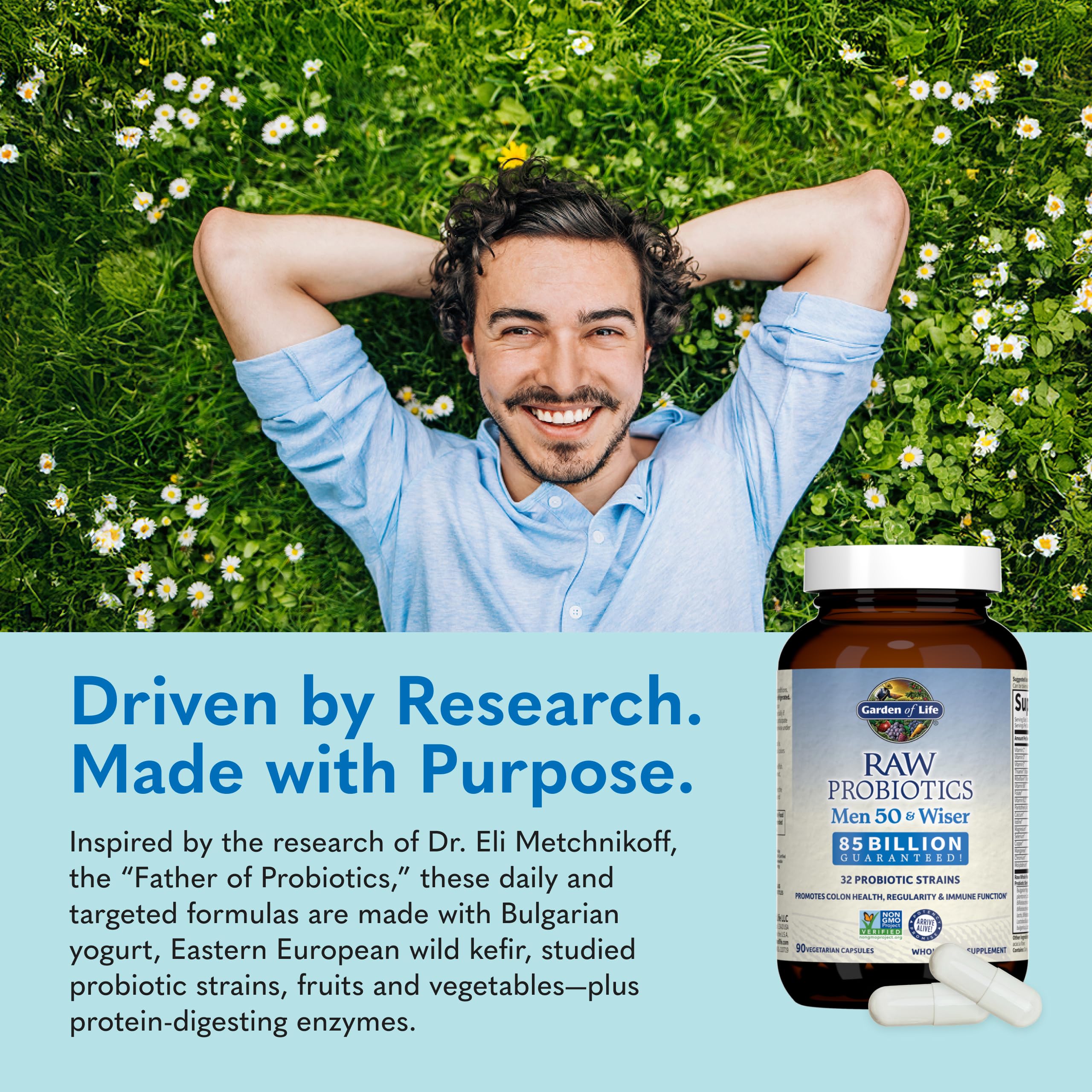 Garden of Life Raw Probiotics Men 50 & Wiser with a measuring spoon