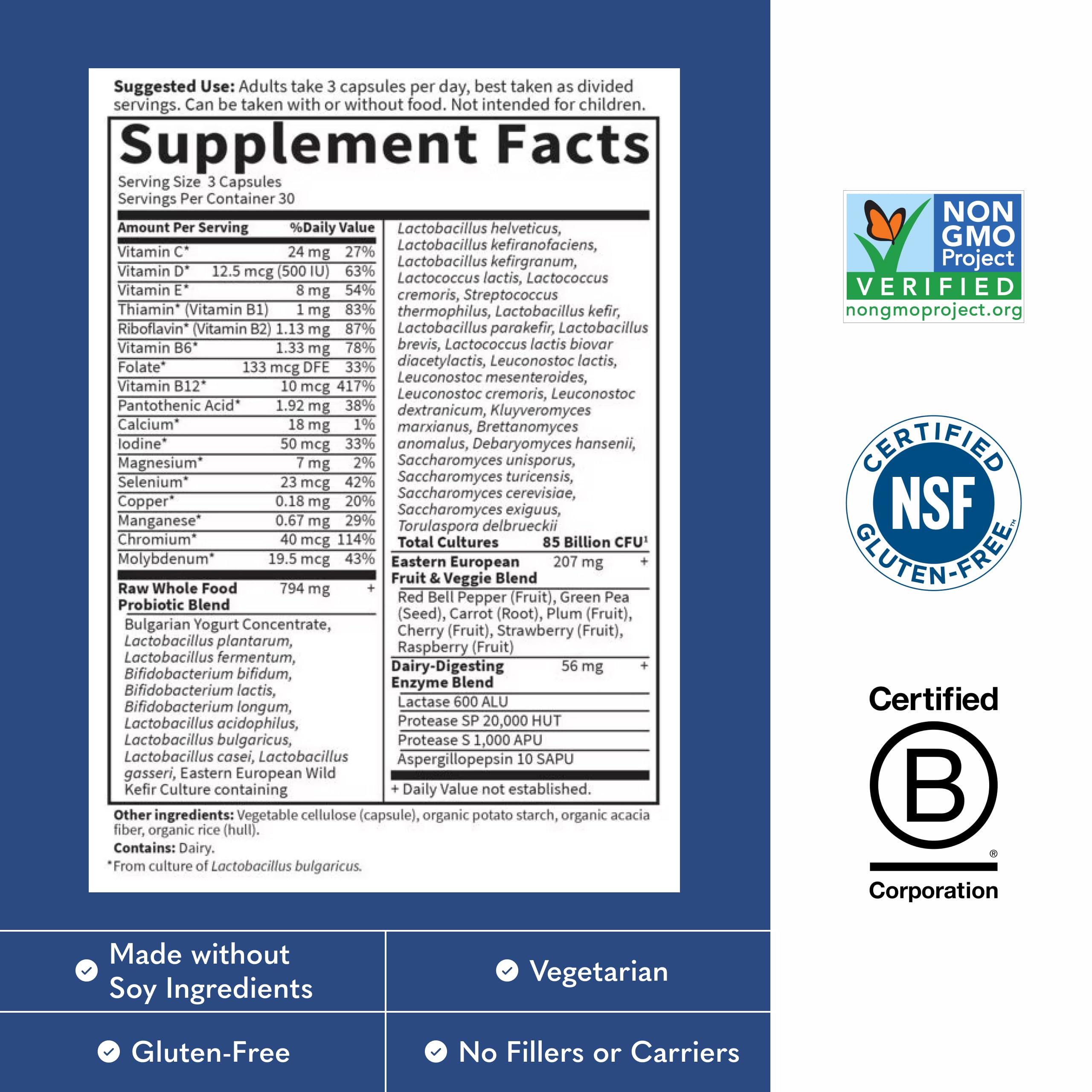 Garden of Life Raw Probiotics Men 85 Billion CFU ingredients list