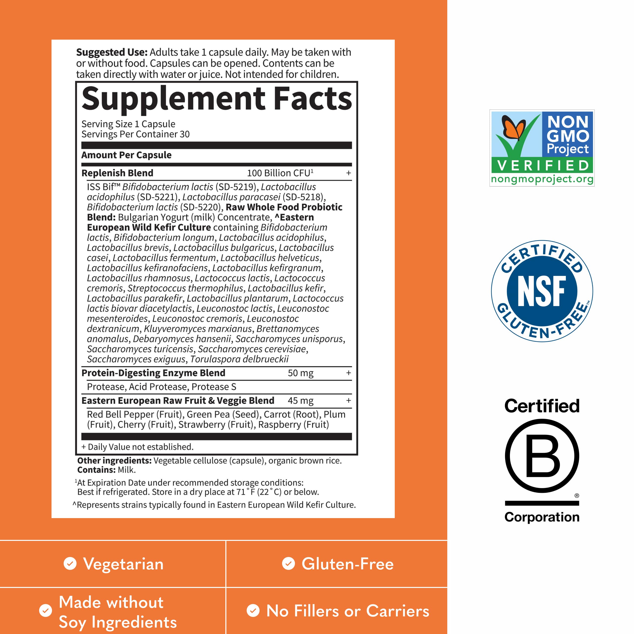 Garden of Life Raw Probiotics Ultimate Care ingredients list