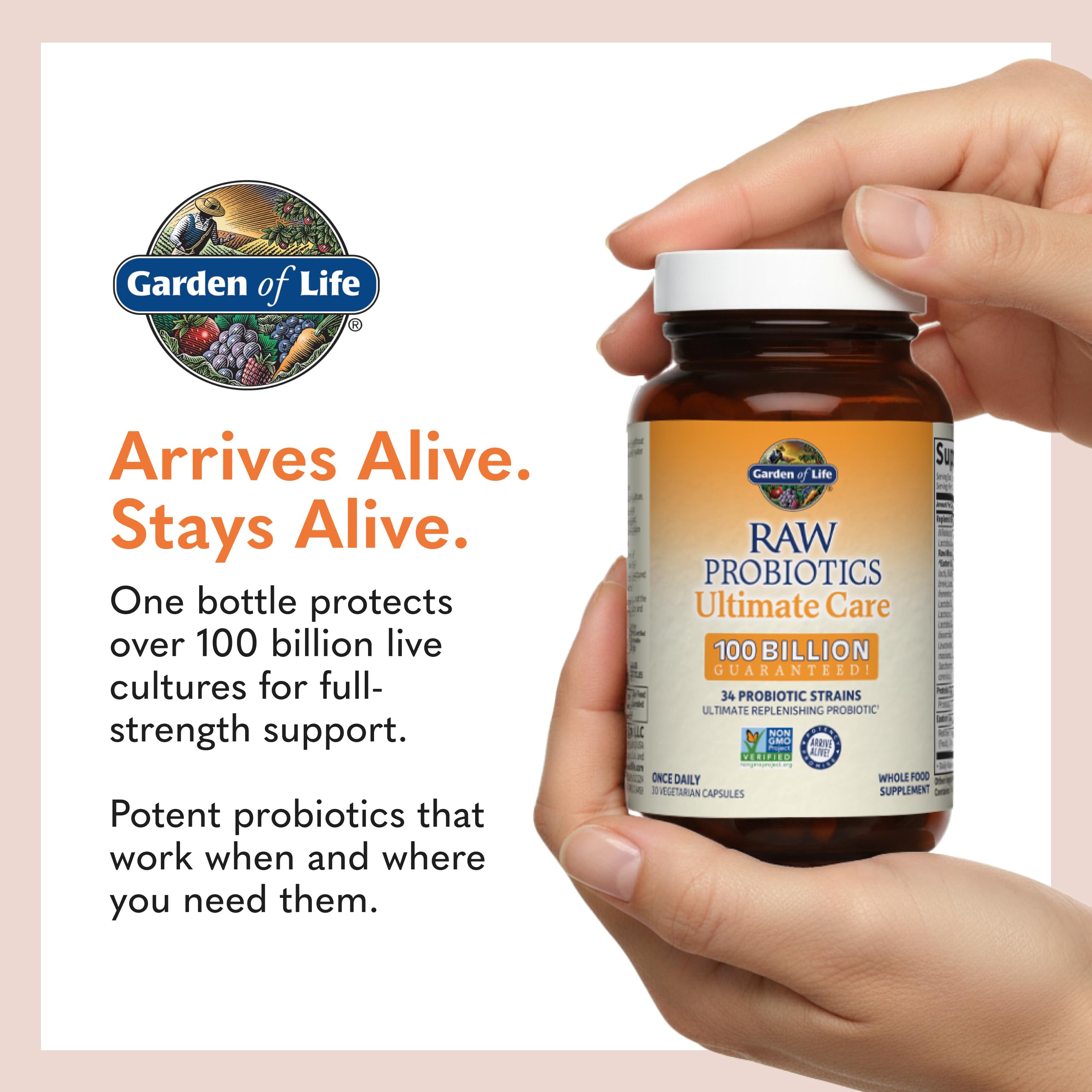 Garden of Life Raw Probiotics Ultimate Care on a wooden table