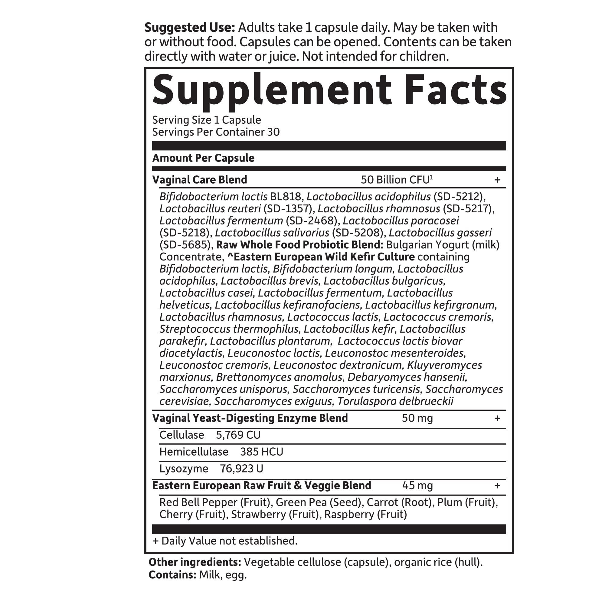 Garden of Life Raw Probiotics Vaginal Care ingredients list