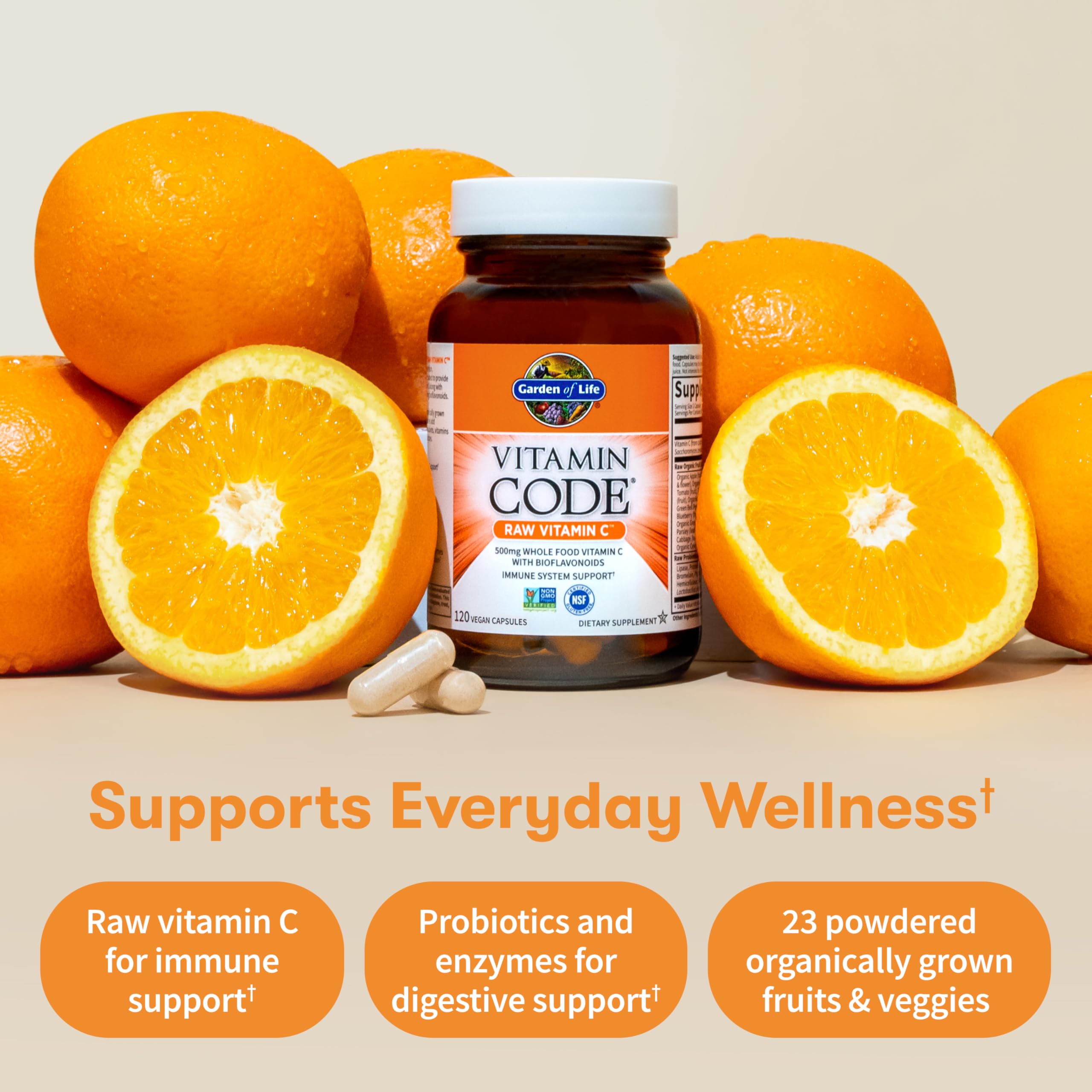 Garden of Life Raw Vitamin C 500mg vegan capsules with organic fruits