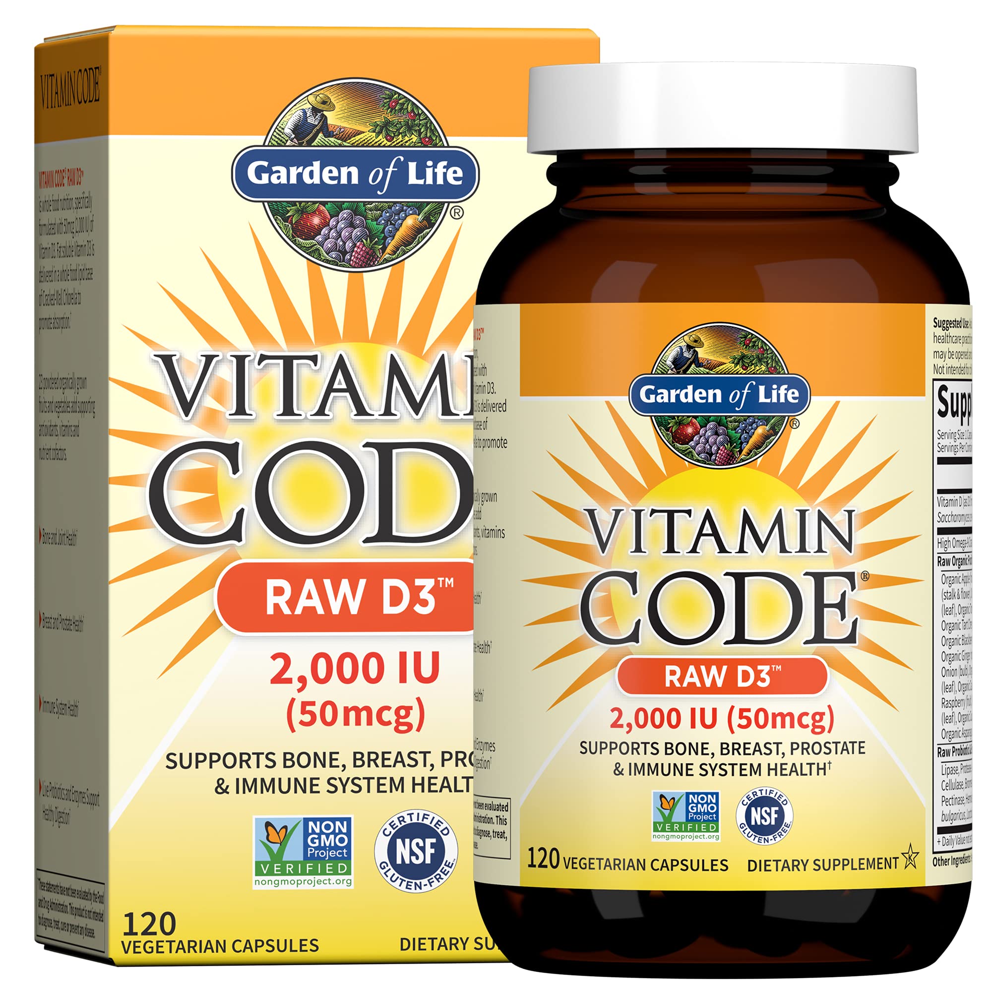 Garden of Life RAW Vitamin D3 2000 IU 60 Capsules front view