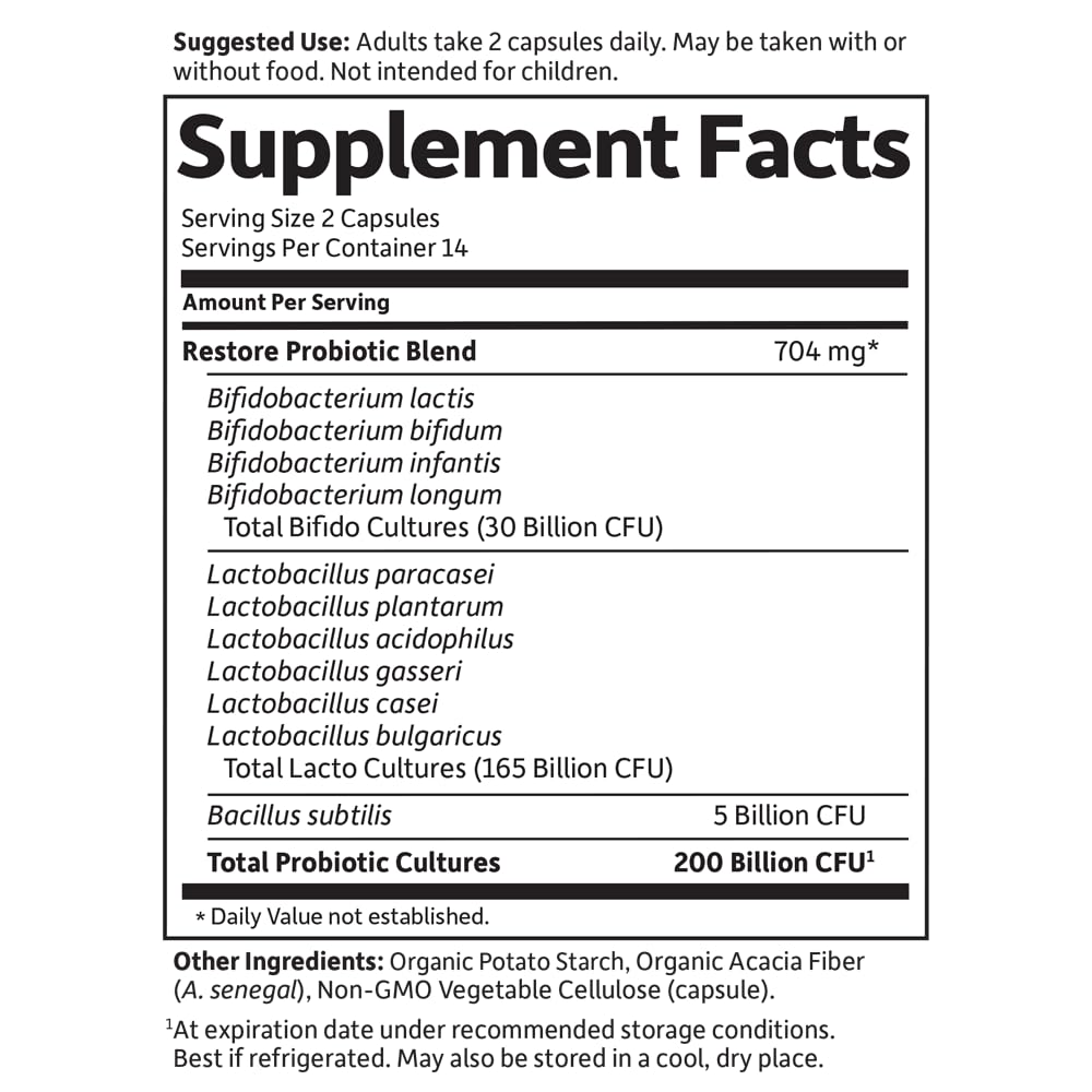 Garden of Life Restore Probiotic 200 Billion CFU ingredients list