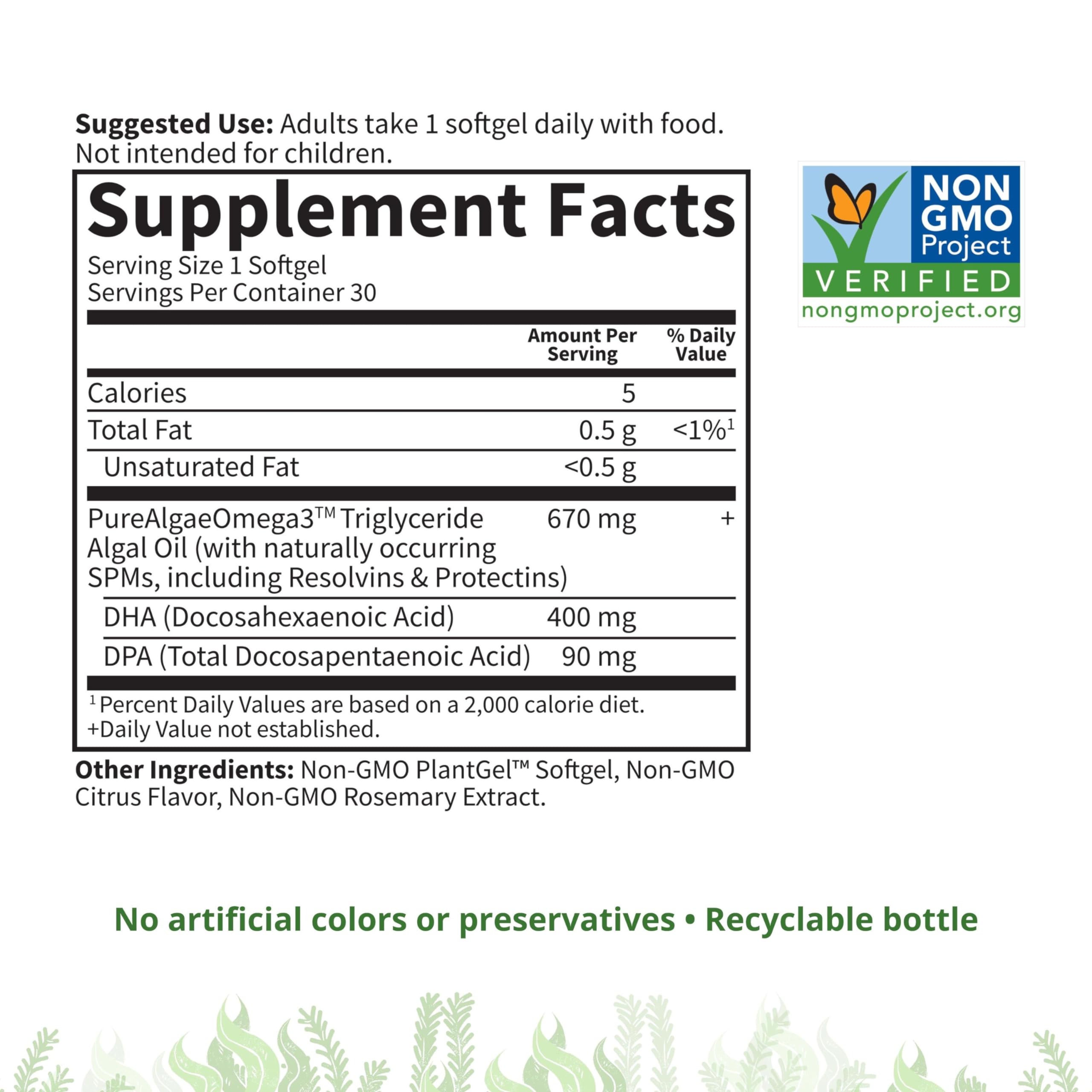Garden of Life Vegan Omega-3 DHA Supplement 400mg softgel with food