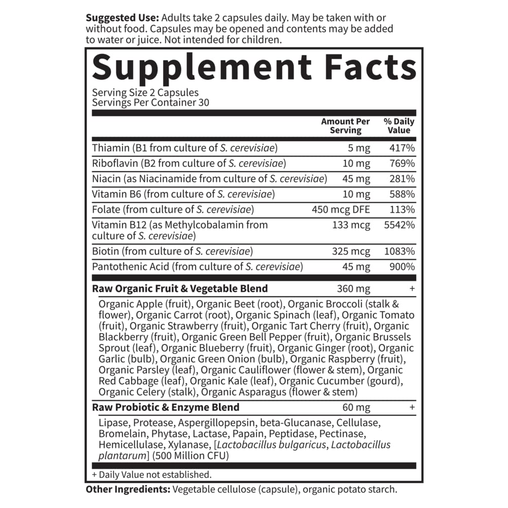 Garden of Life Vitamin B Complex 191g capsules with a measuring spoon