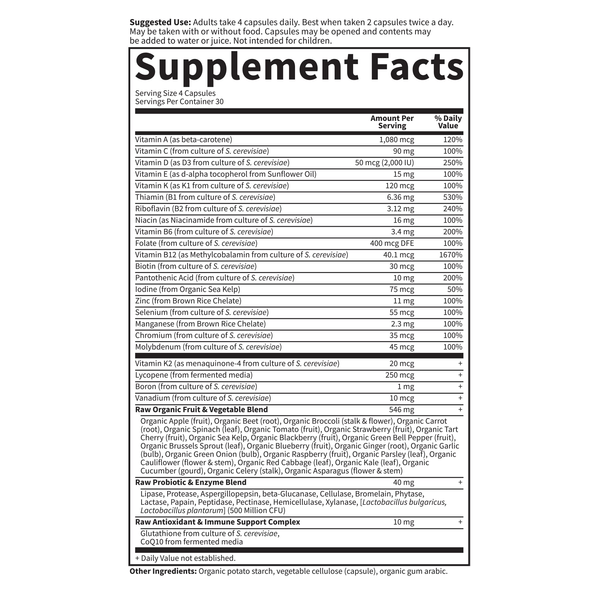 Garden of Life Vitamin Code 50 & Wiser Men multivitamin ingredients list