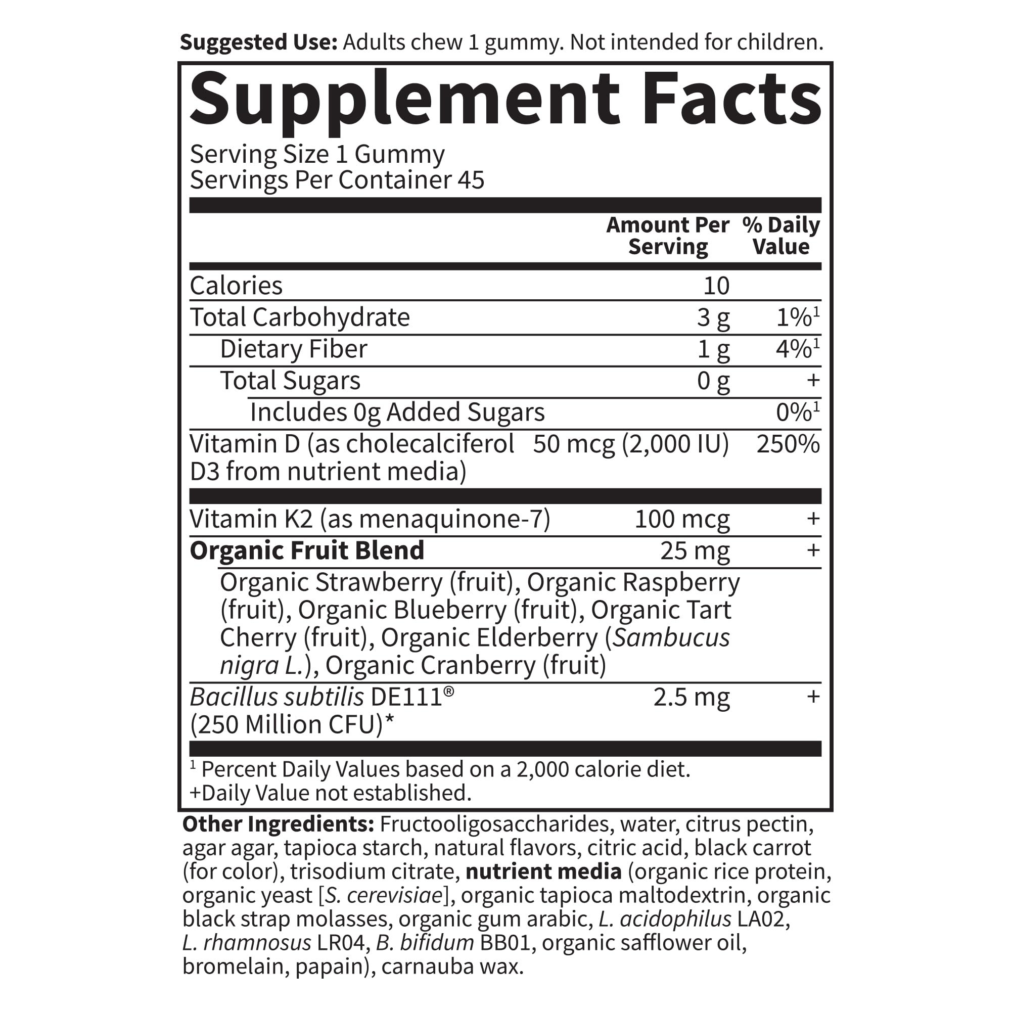 Garden of Life Vitamin Code D3 + K2 Gummies ingredients list