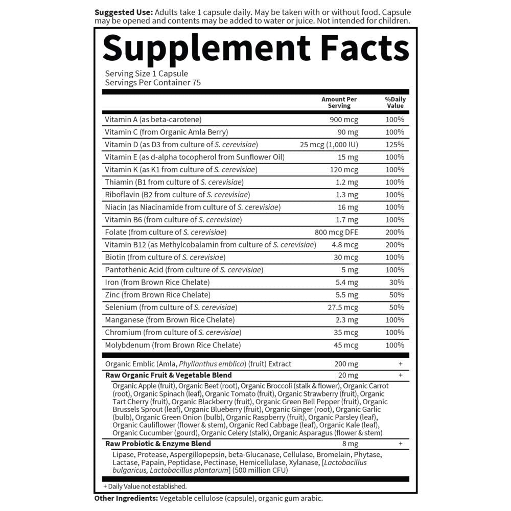 Garden of Life Vitamin Code Raw One Daily Women's Multivitamin on a wooden table