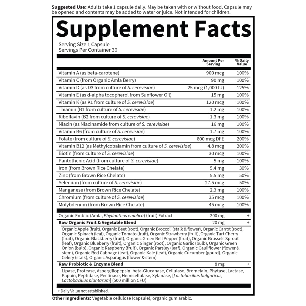 Garden of Life Vitamin Code RAW ONE for Women with fruits and vegetables