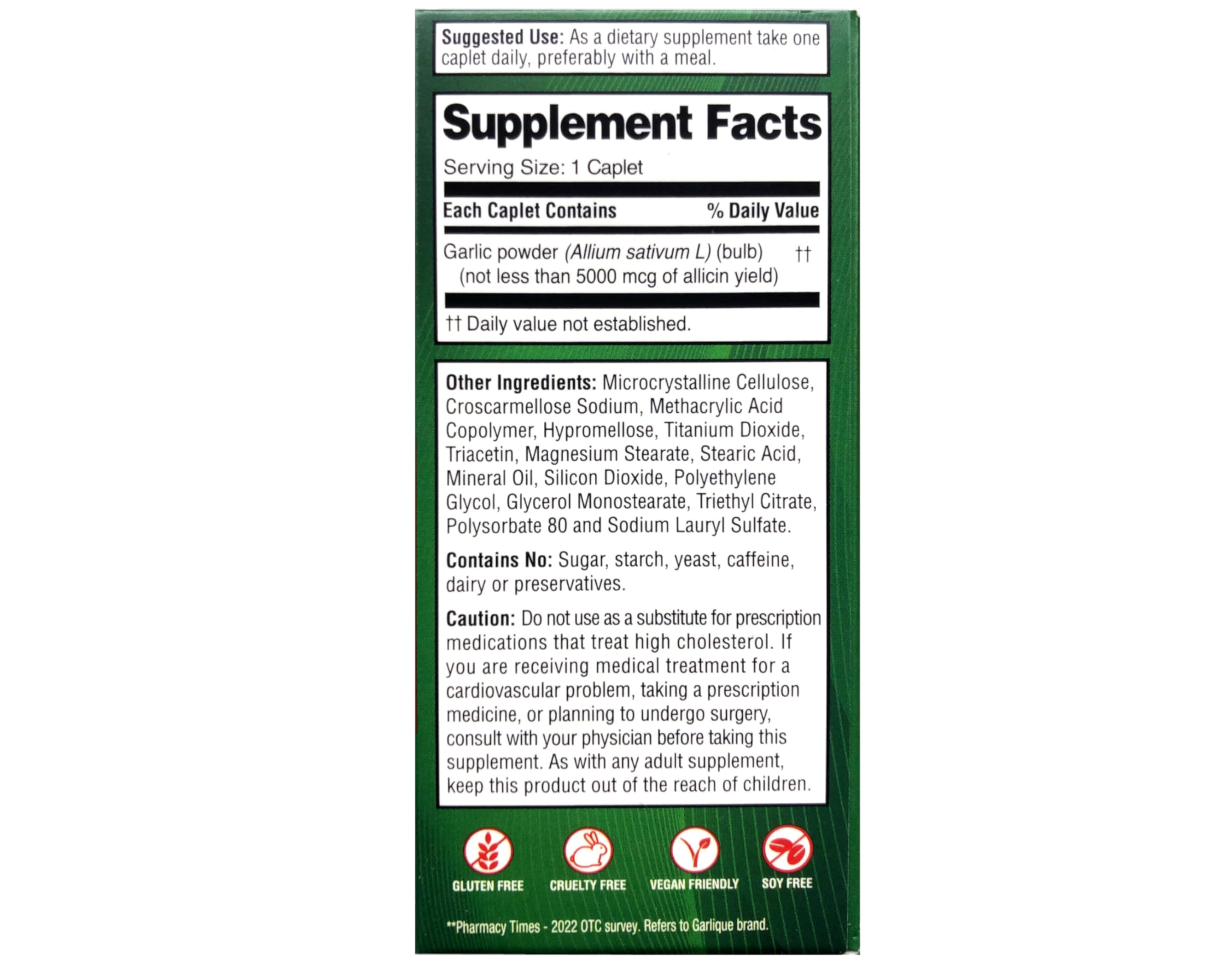 Garlique Garlic Tablets 5000 mcg side view