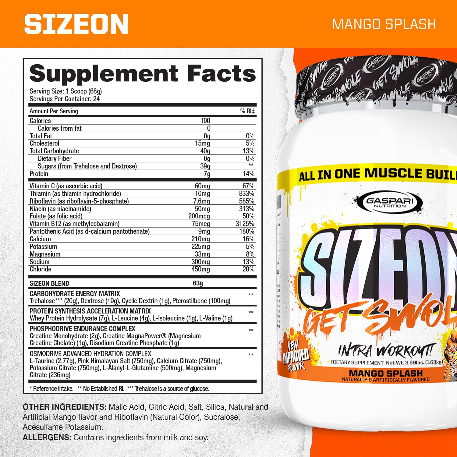 Gaspari Nutrition SizeOn Creatine 1630g nutritional information