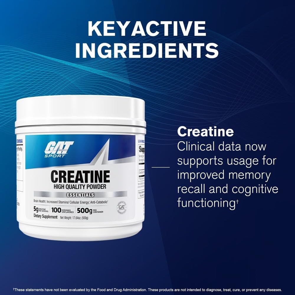 GAT SPORT Creatine Monohydrate Powder 544g mixed in a glass