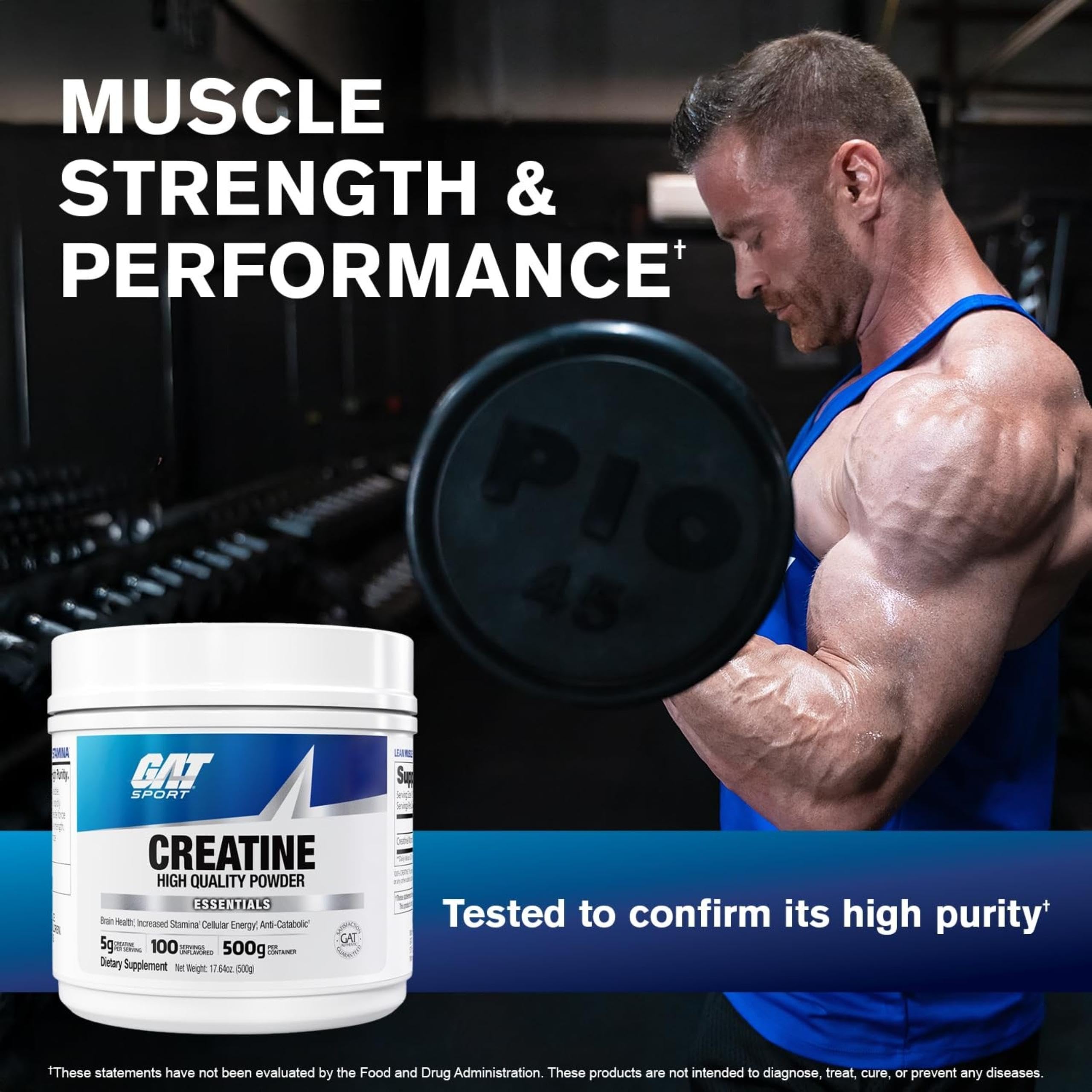GAT SPORT Creatine Monohydrate Powder 544g with fitness accessories