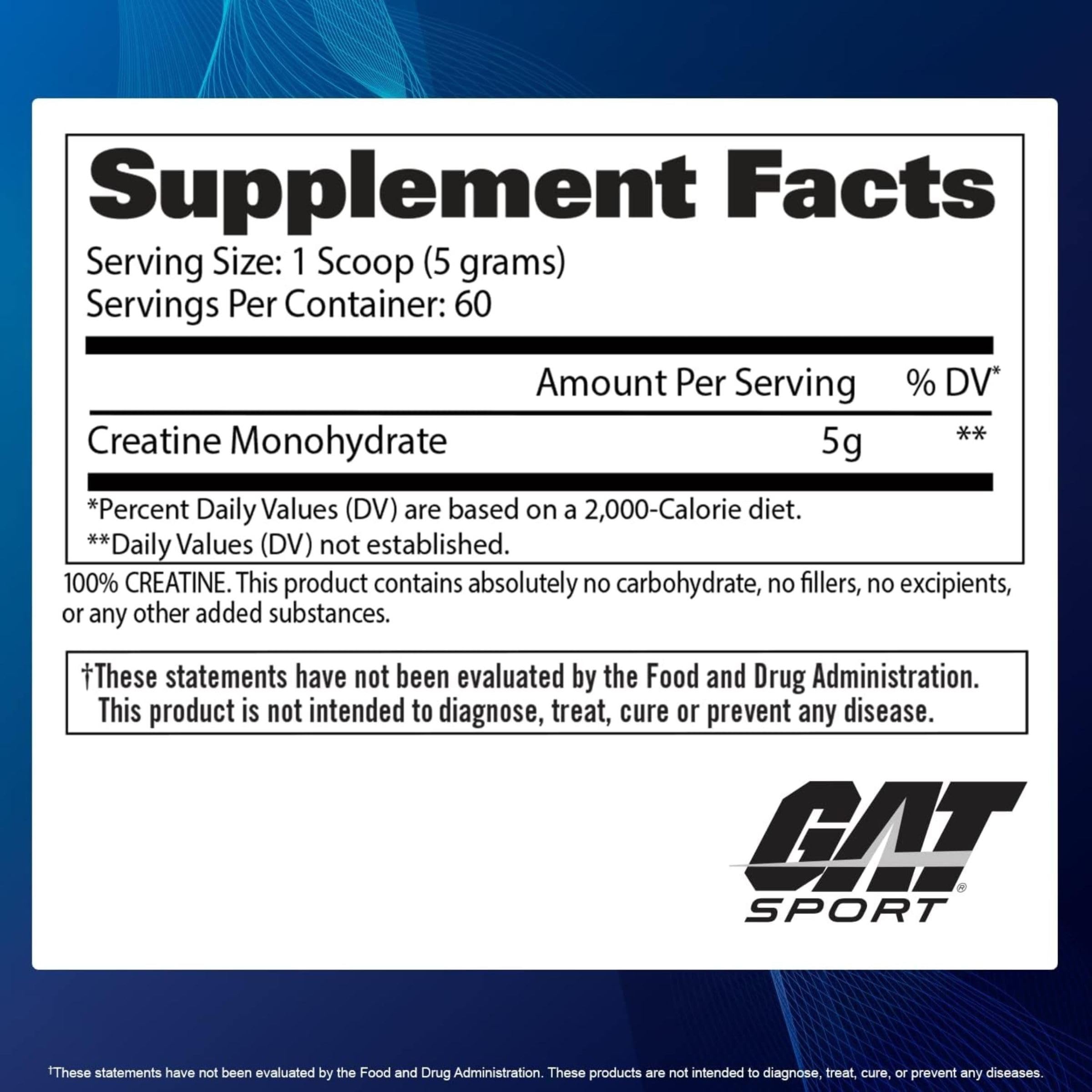 GAT SPORT Creatine Monohydrate Powder nutritional information