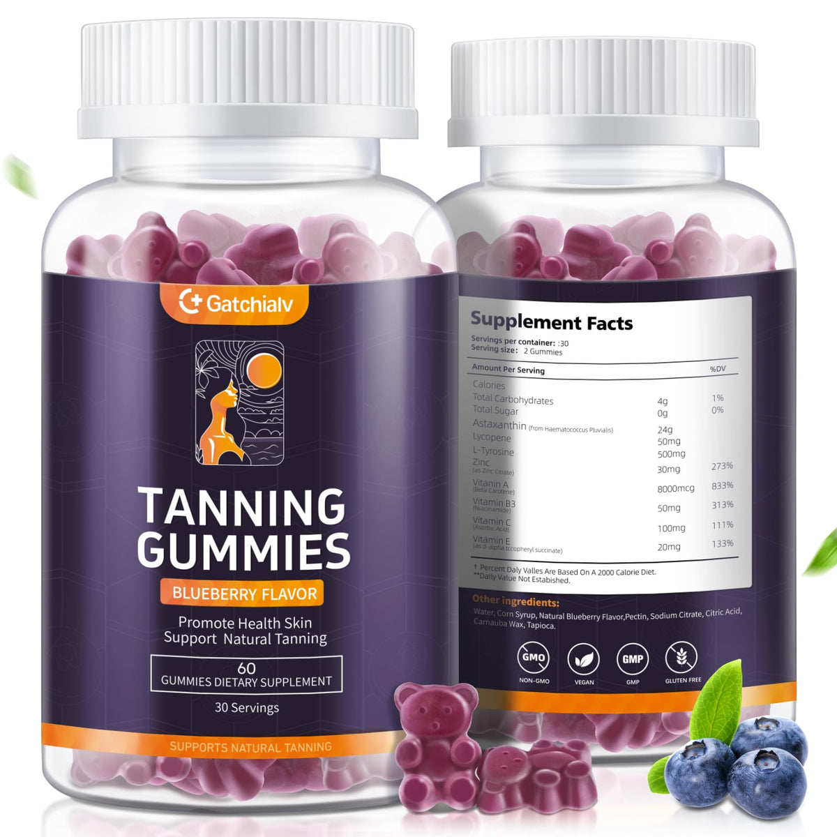 Gatchialv Tanning Gummies front view with packaging