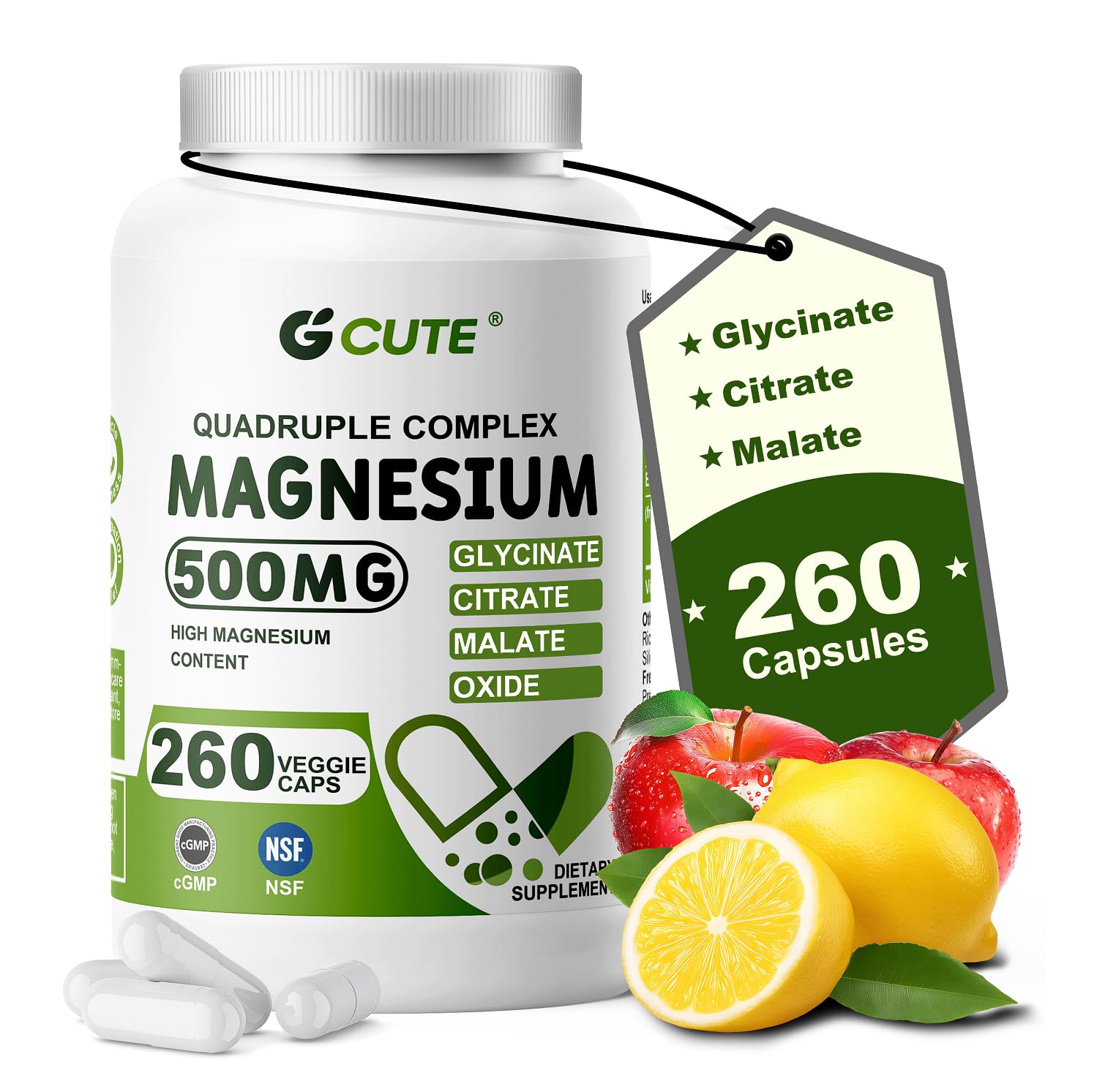 GCUTE Magnesium Supplement 500mg 4-in-1 Blend front view