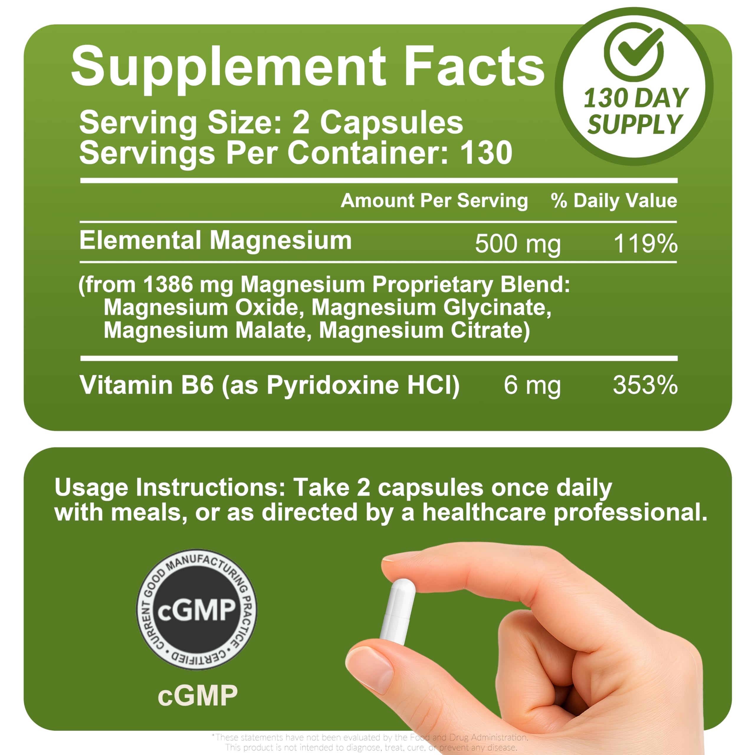 GCUTE Magnesium Supplement bottle with 130 capsules