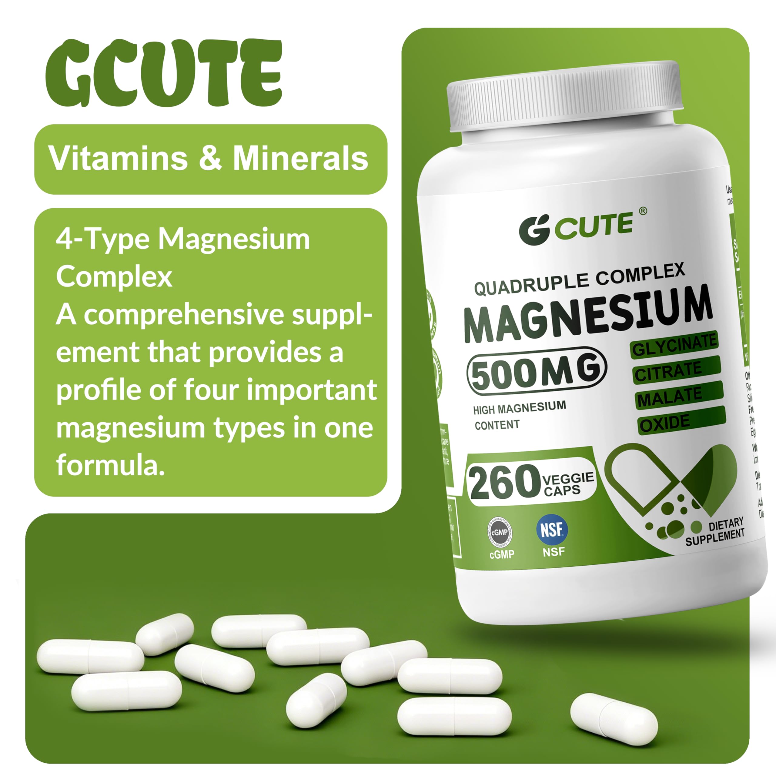 GCUTE Magnesium Supplement side view showing label