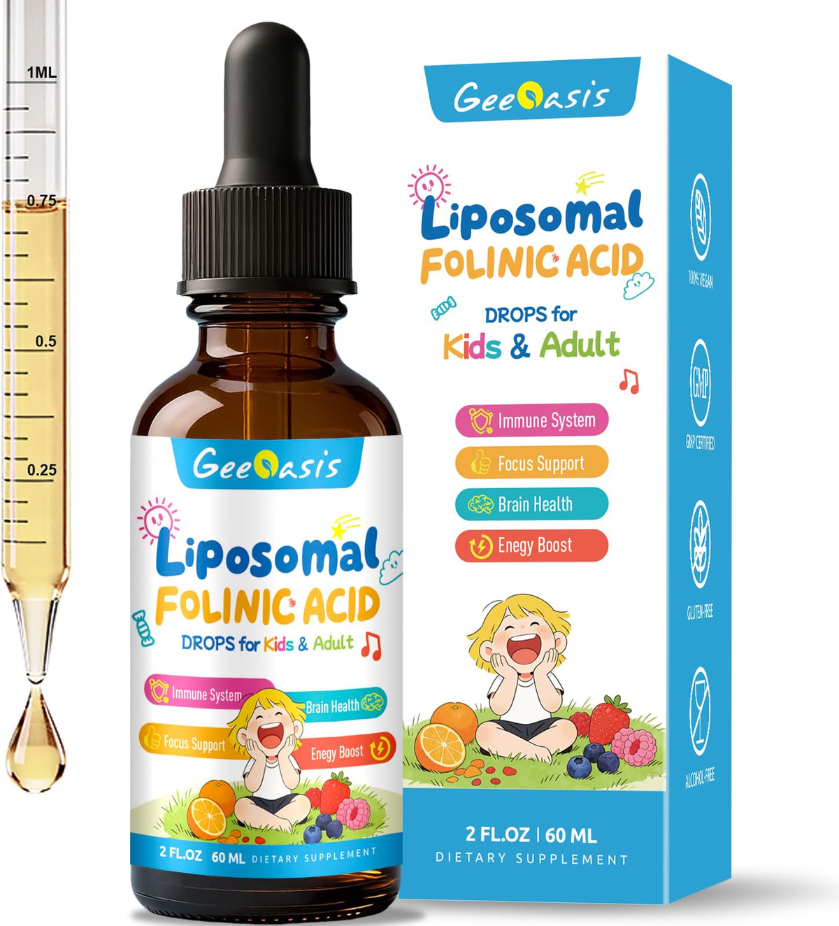 Geeoasis Folinic Acid & Methylfolate Drops 150g front view