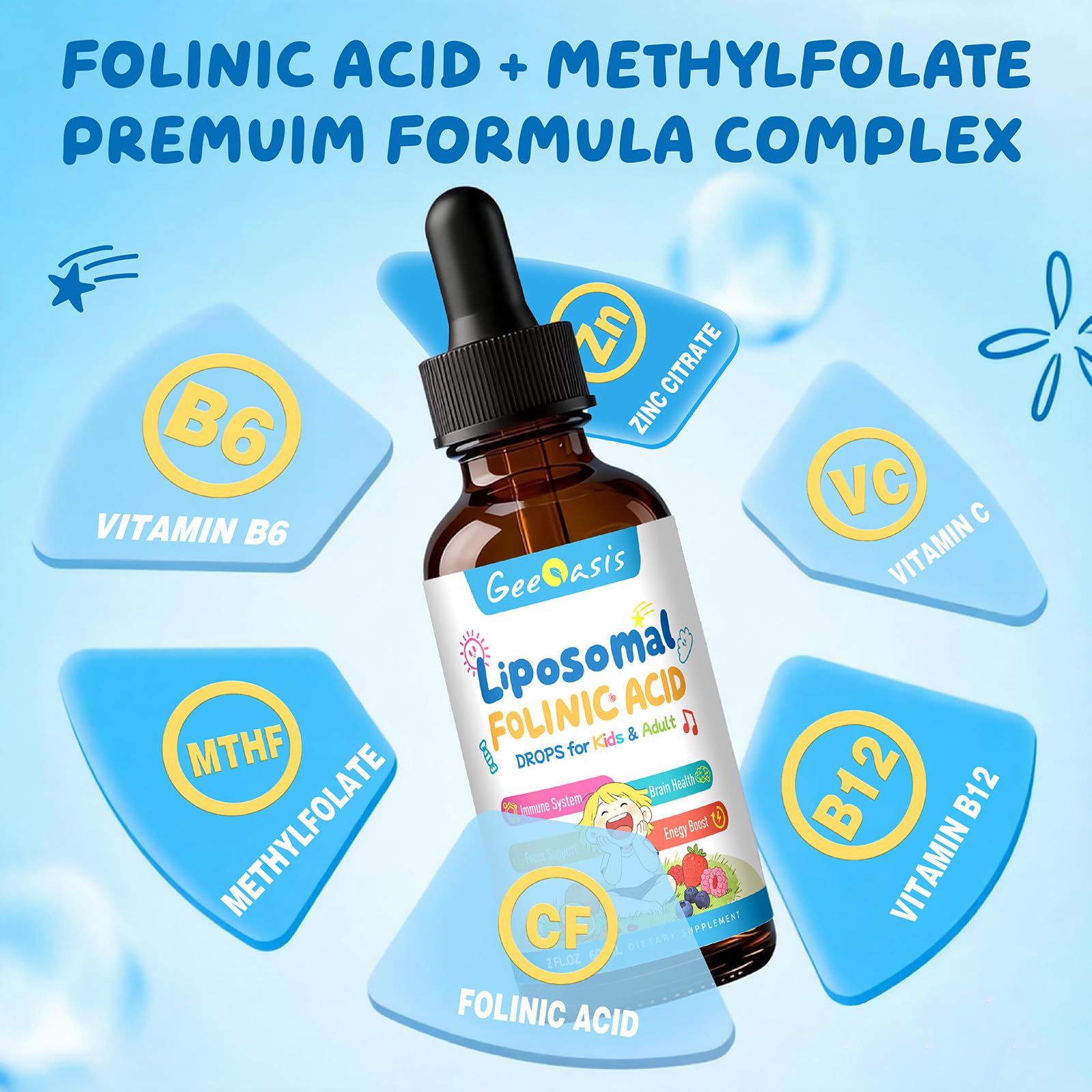 Geeoasis Folinic Acid & Methylfolate Drops 150g liquid dropper