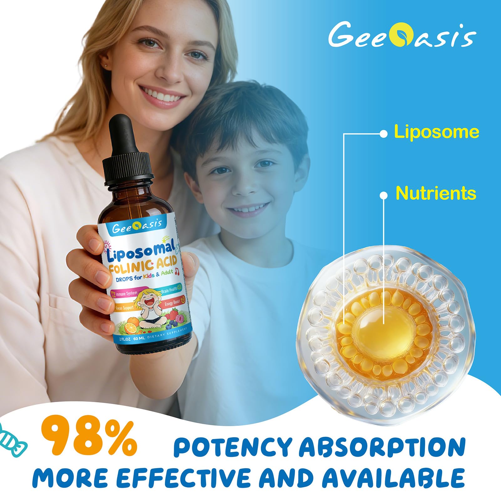 Geeoasis Folinic Acid & Methylfolate Drops 150g packaging