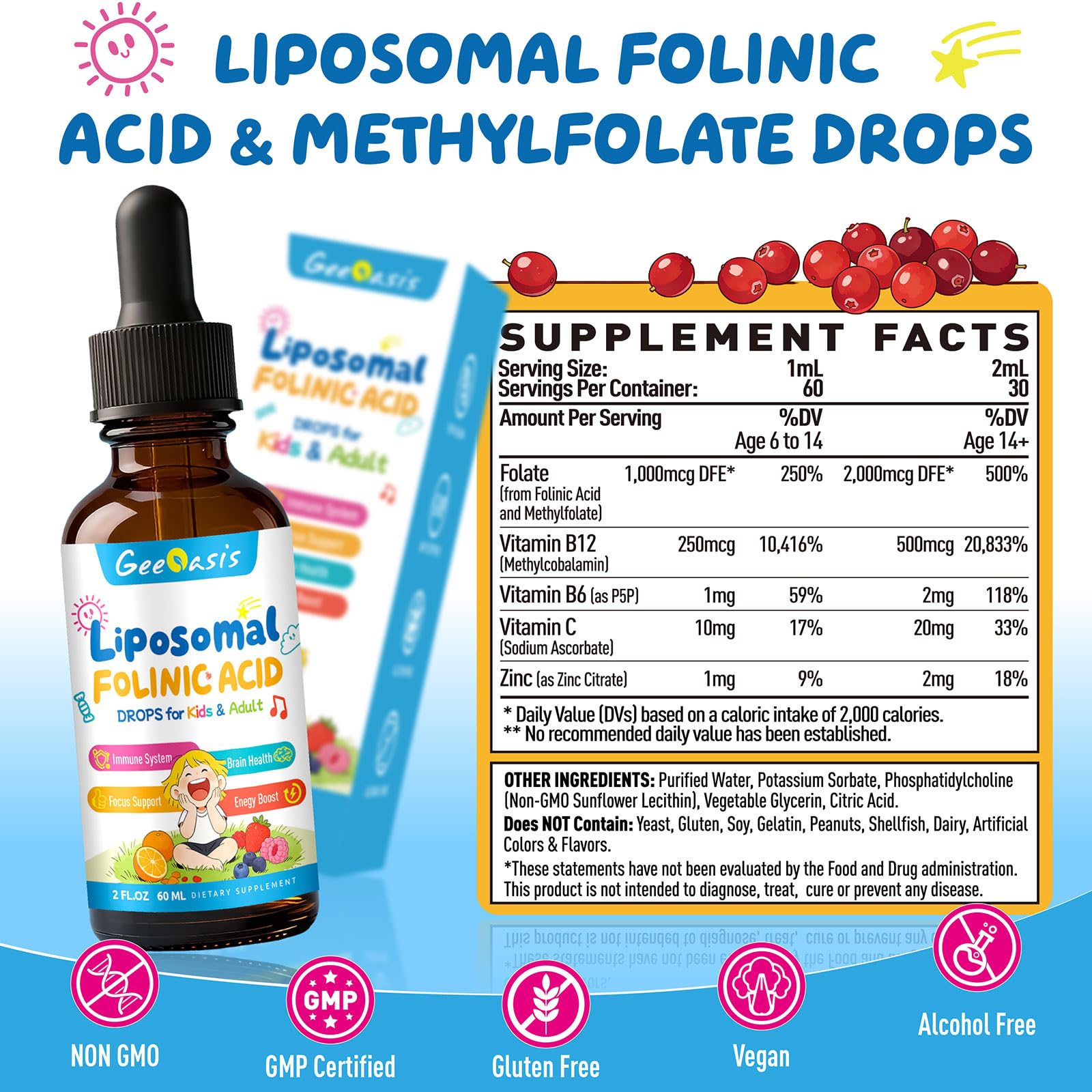 Geeoasis Folinic Acid & Methylfolate Drops 150g side view