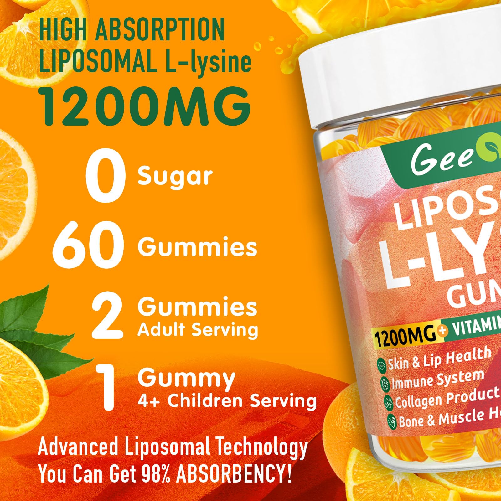 Geeoasis L-Lysine Gummies nutritional information on packaging