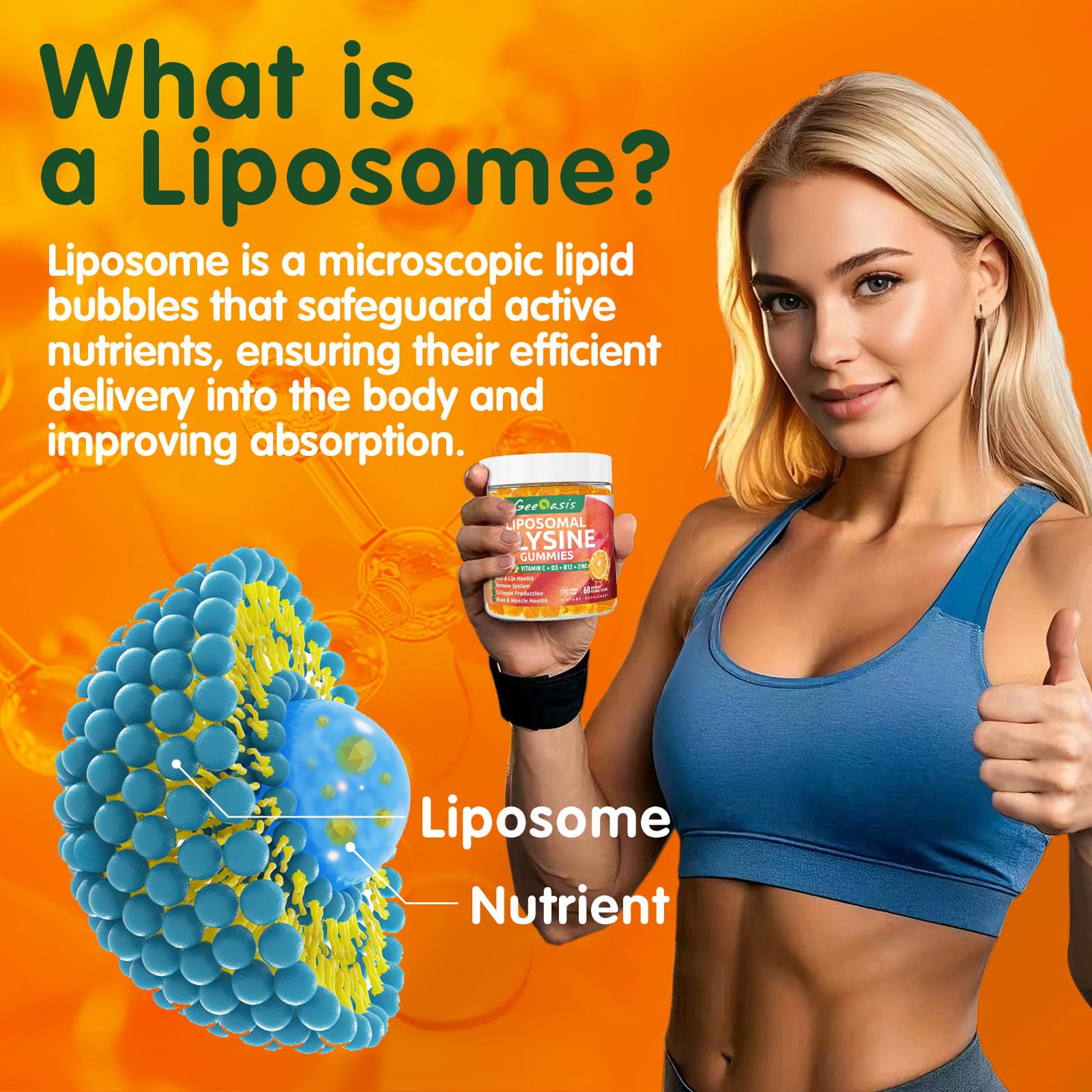 Geeoasis L-Lysine Gummies on a wooden table