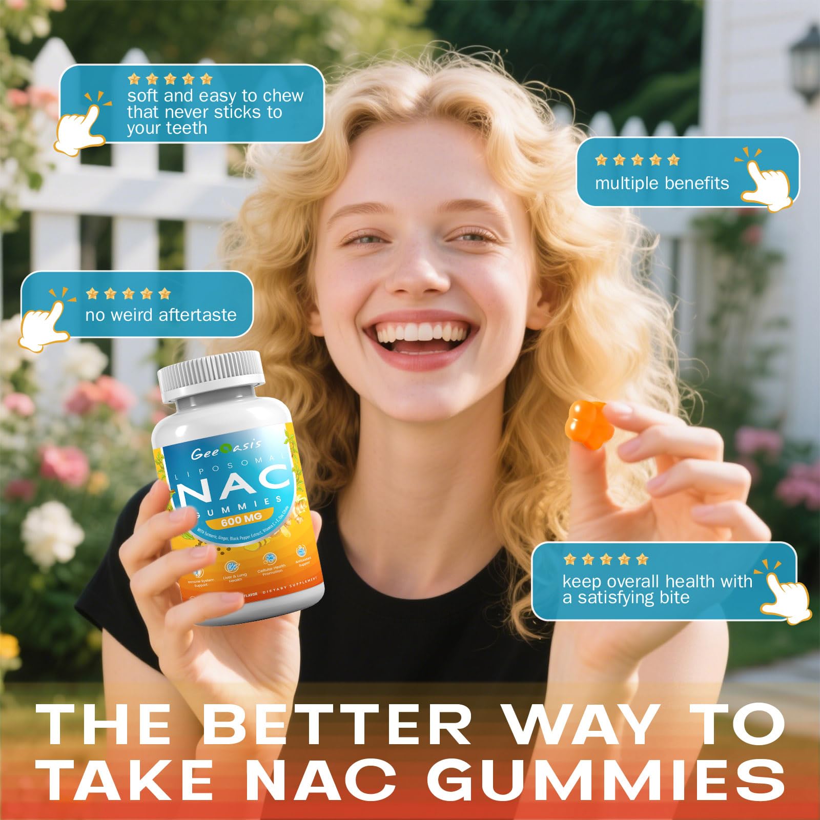 Geeoasis NAC Gummies 600mg back view of packaging