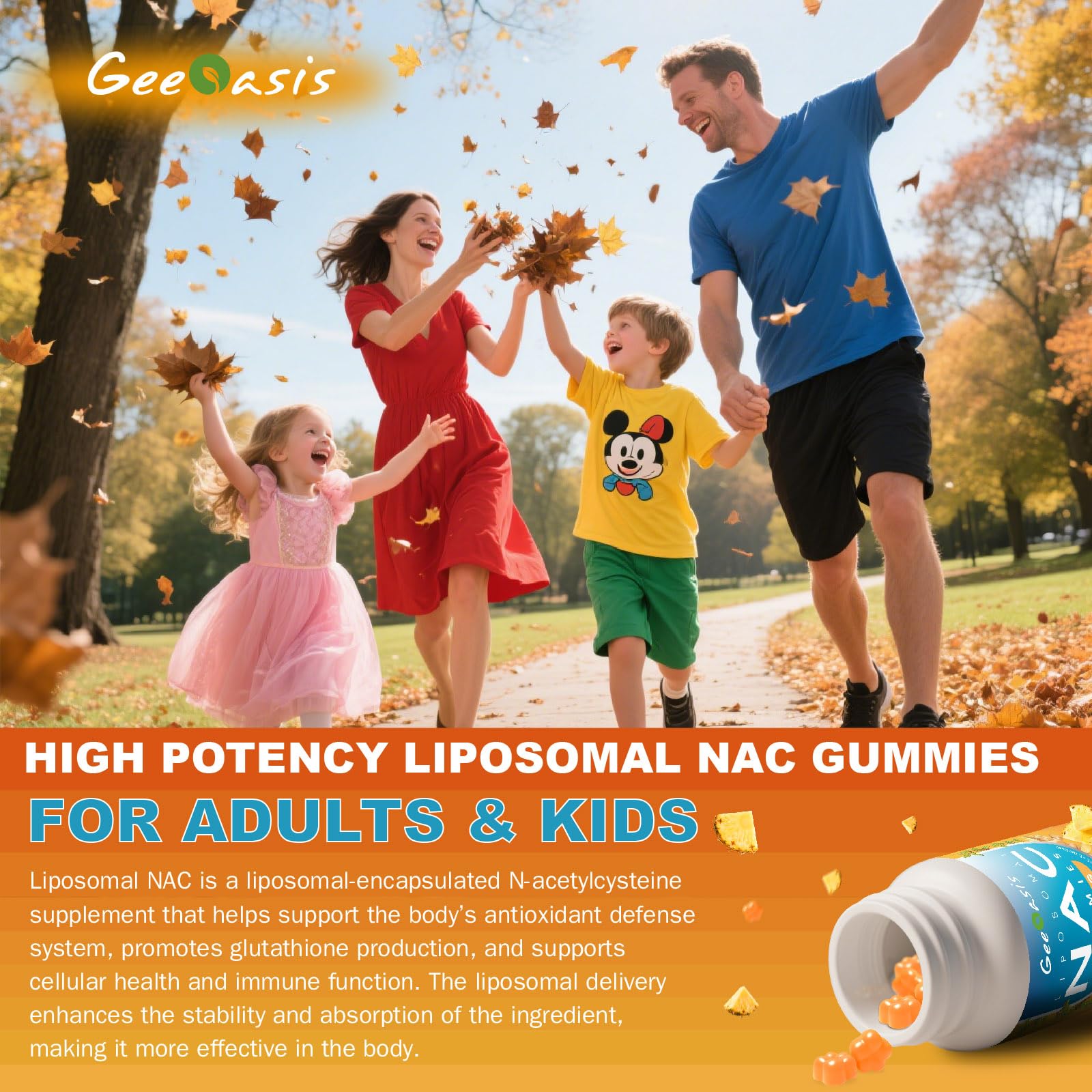 Geeoasis NAC Gummies 600mg ingredients list on packaging