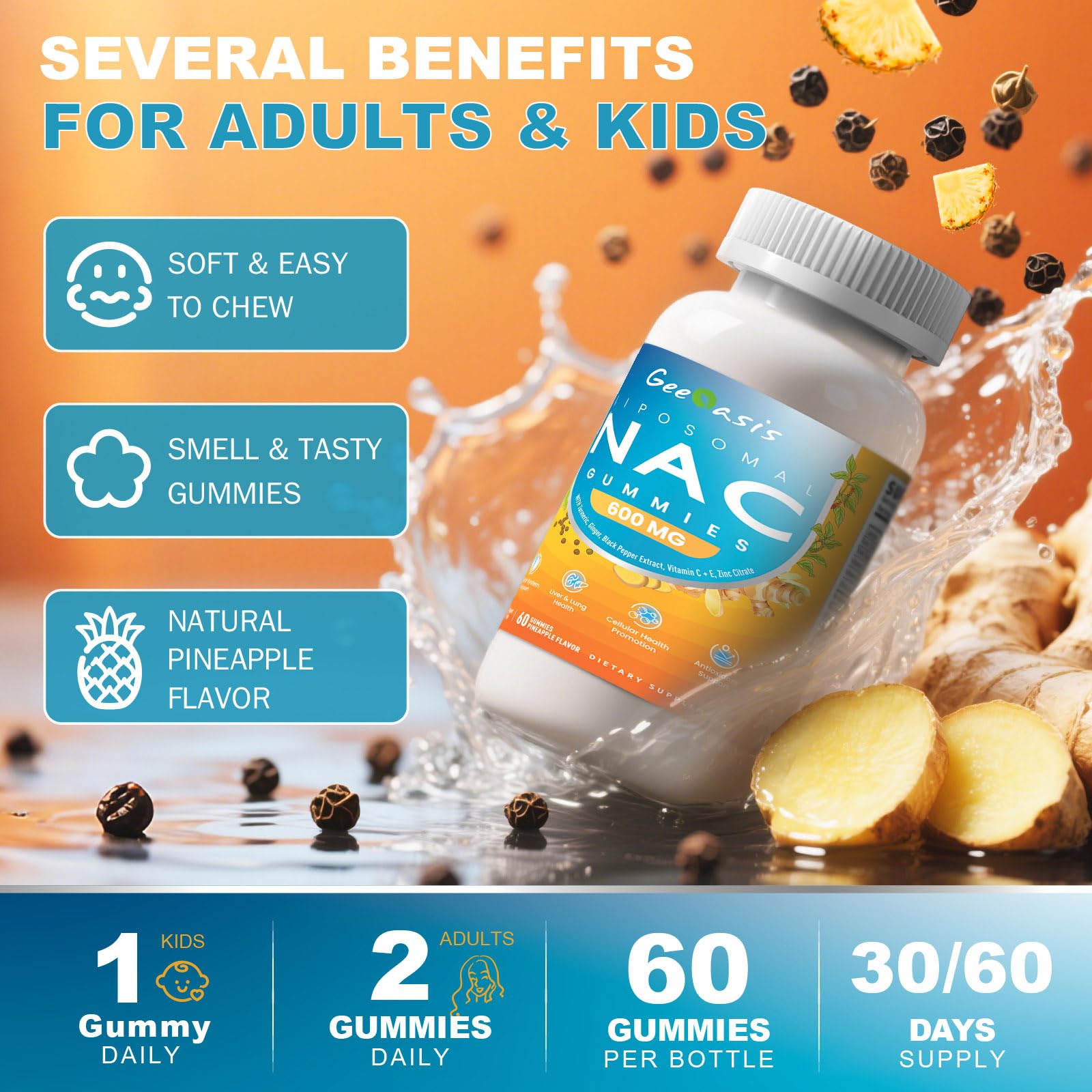 Geeoasis NAC Gummies 600mg showing gummies in hand
