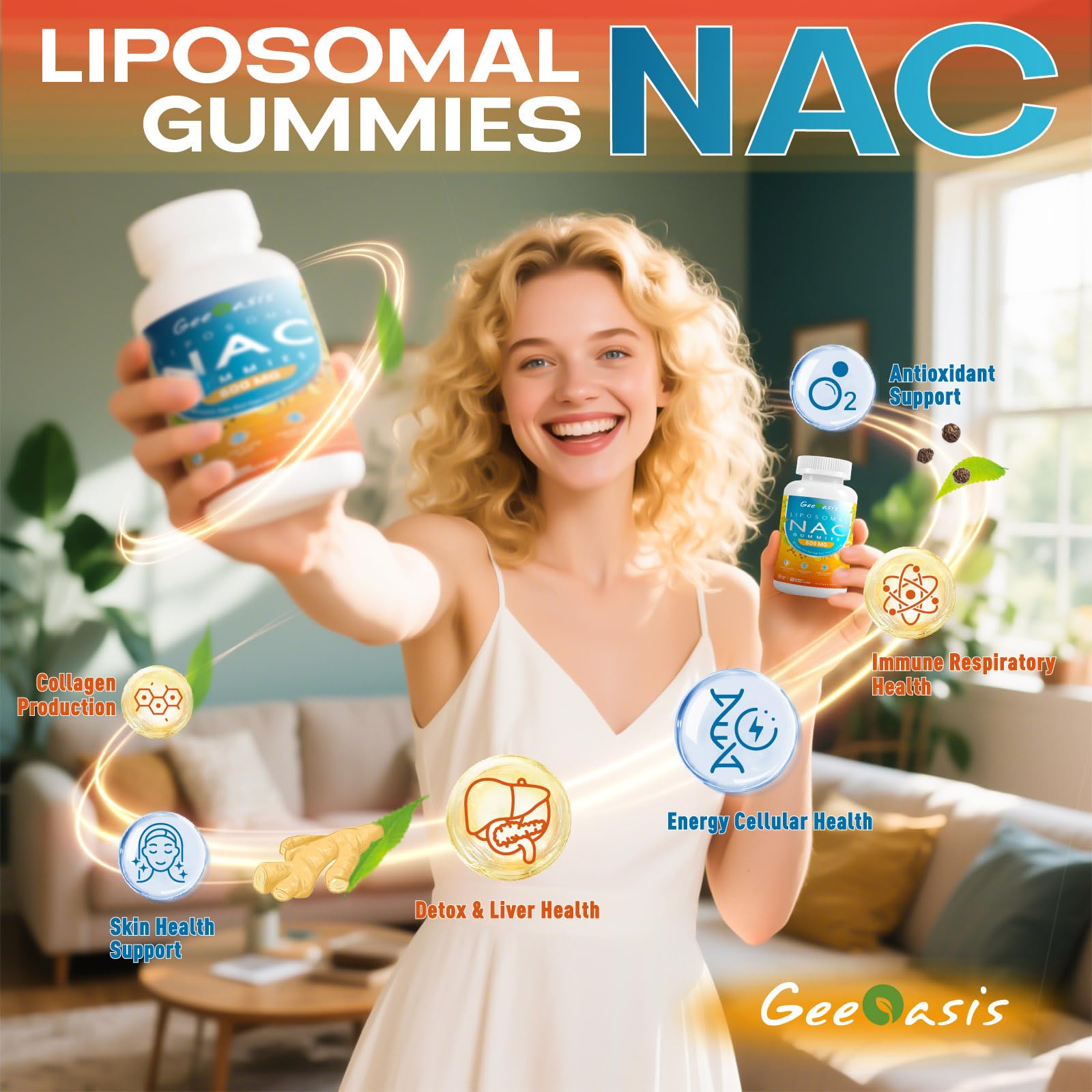 Geeoasis NAC Gummies 600mg side view of gummies