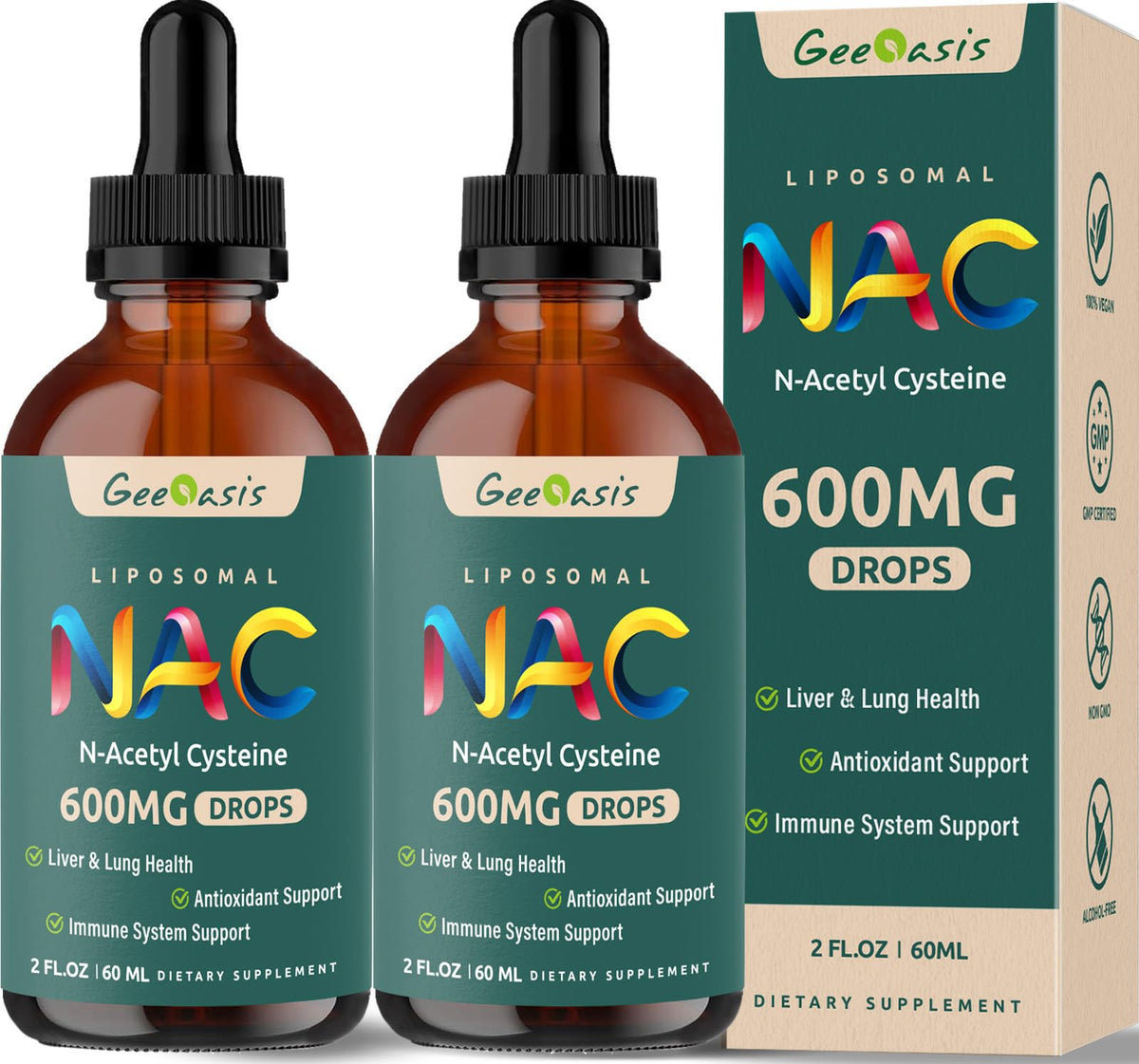 Geeoasis NAC Liquid Drops 600mg bottle front view