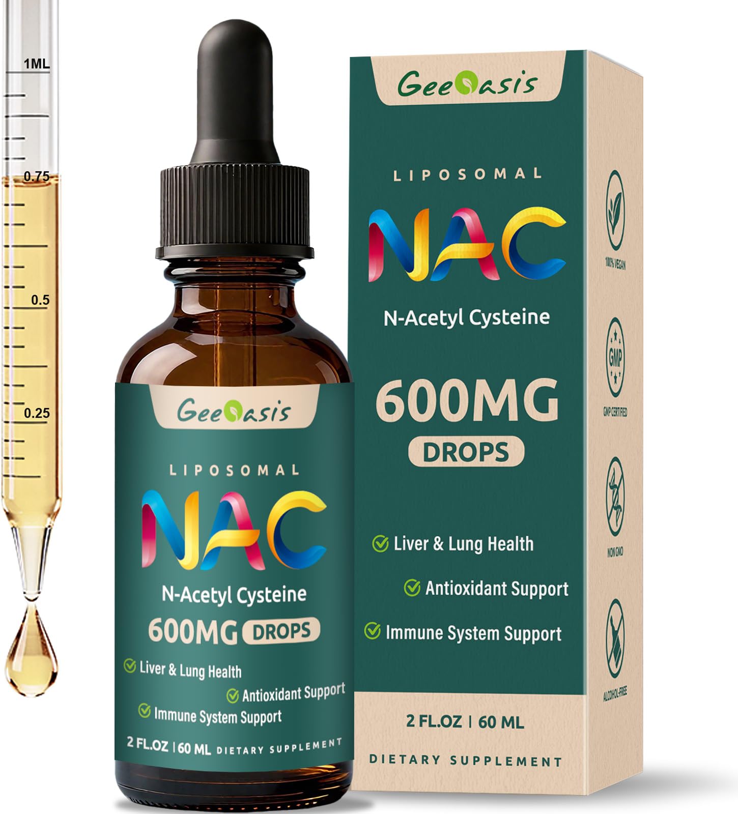 Geeoasis NAC Liquid Drops 600mg front view