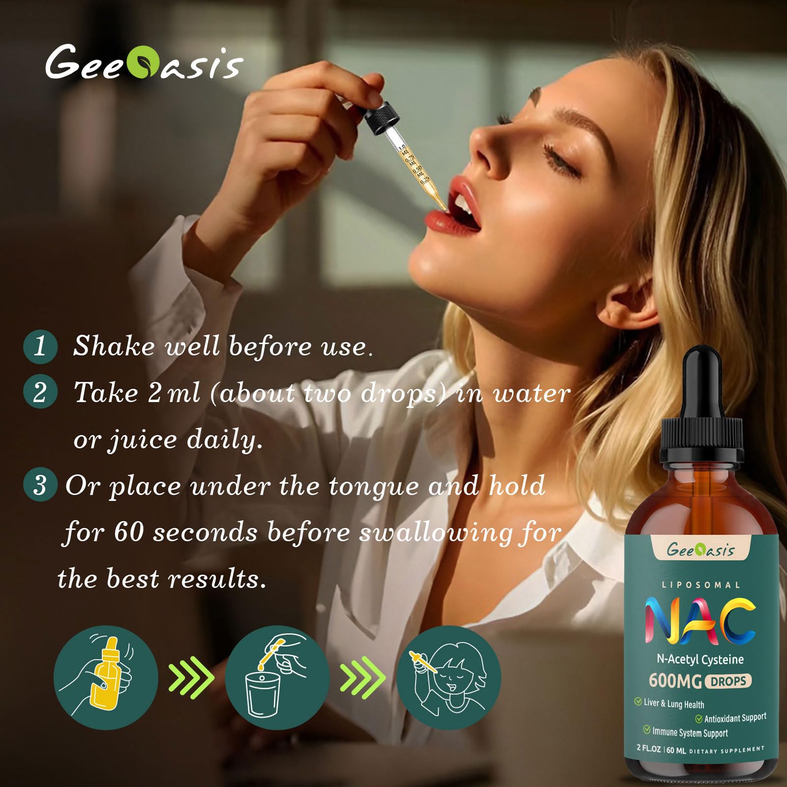 Geeoasis NAC Liquid Drops 600mg with natural fruit flavour
