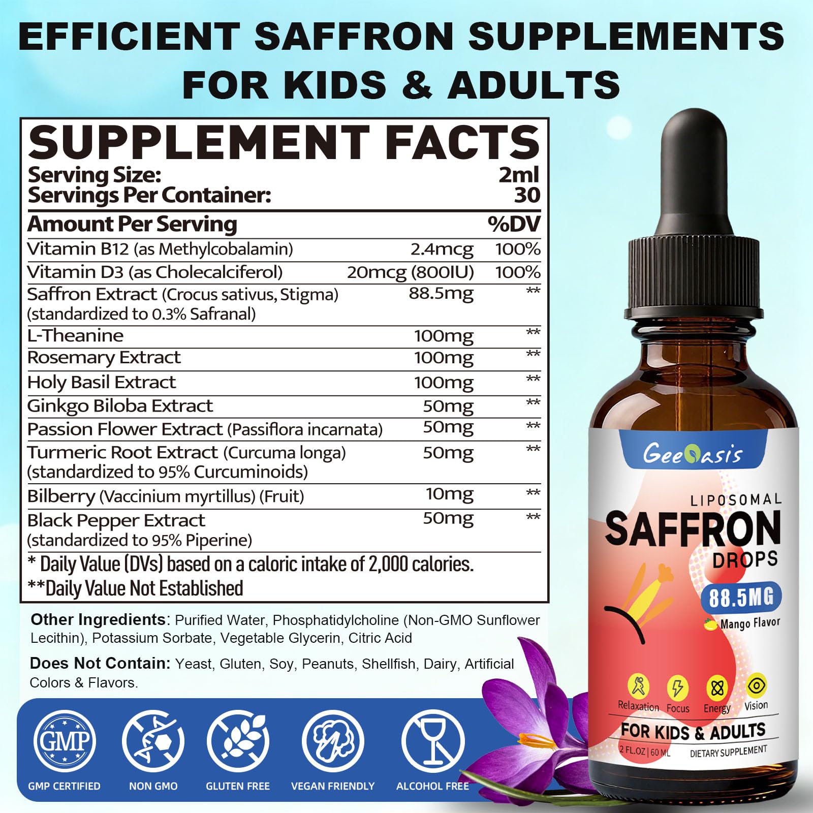 Geeoasis Saffron Drops 150g bottle with dropper