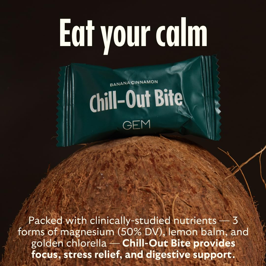 GEM Calming Bites 283g on a wooden table