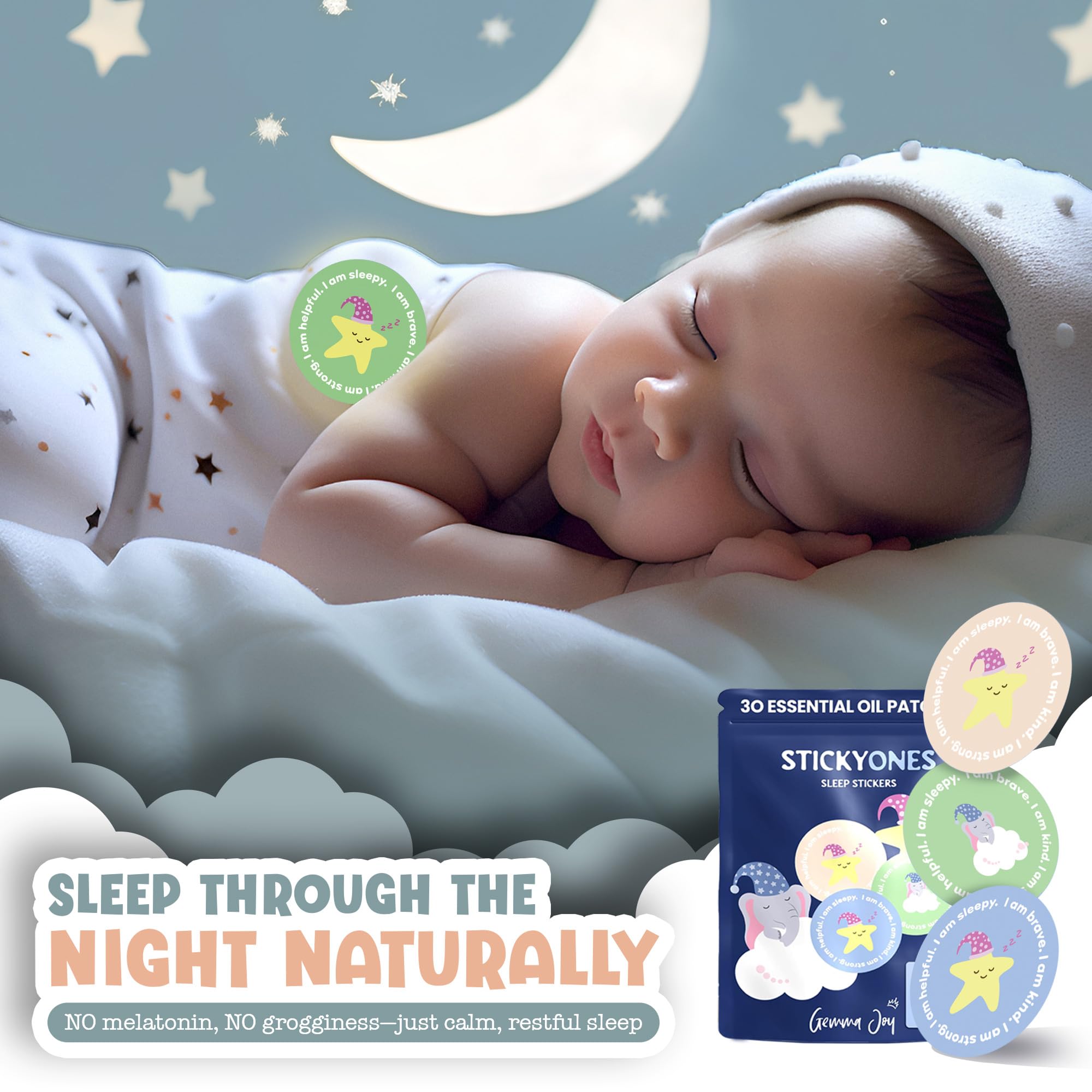 Gemma Joy Sleep Patches for Kids on a child's blanket