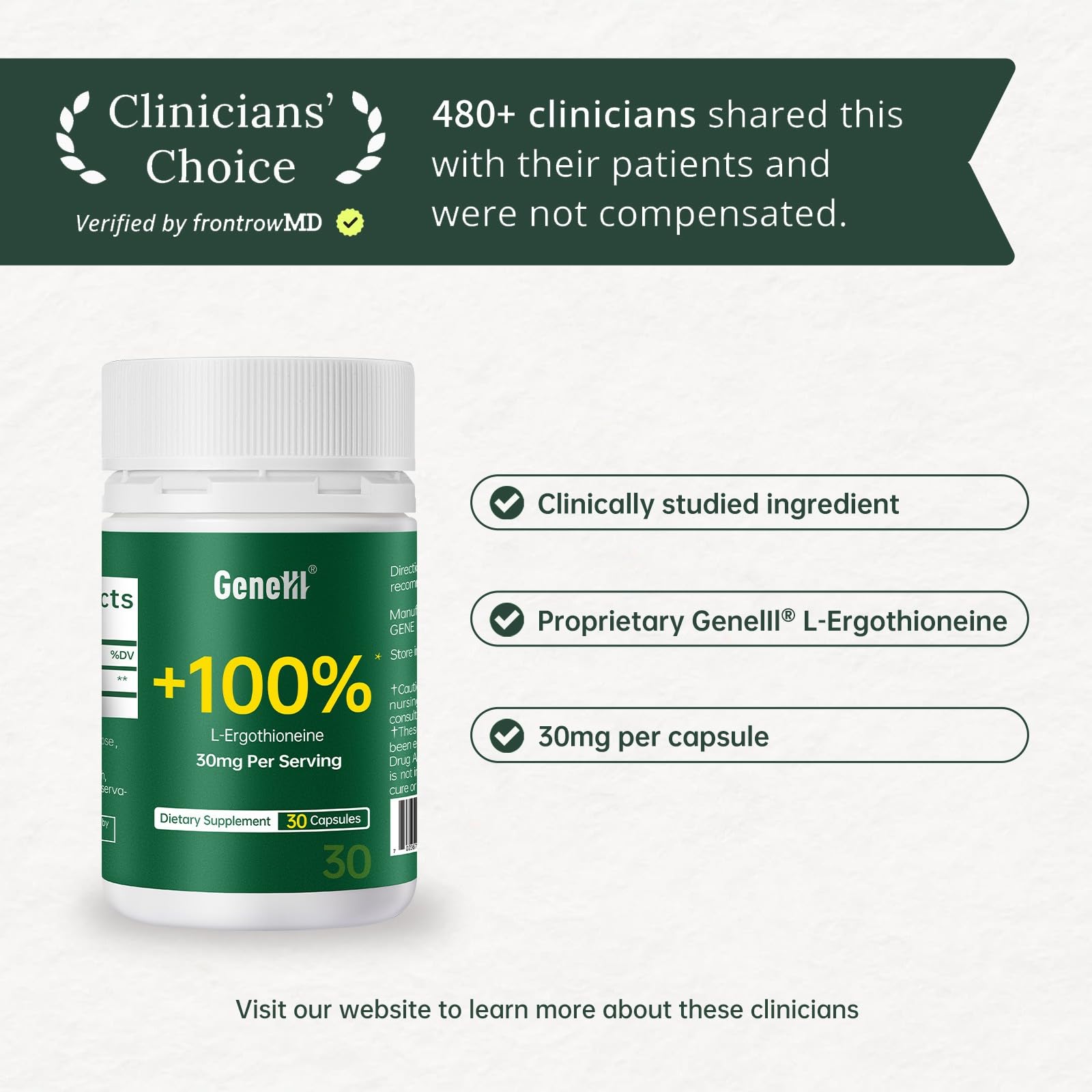 GENEIII Ergothioneine Capsules 30mg close-up of capsules
