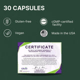GENEIII Ergothioneine Capsules 30mg displayed with a glass of water