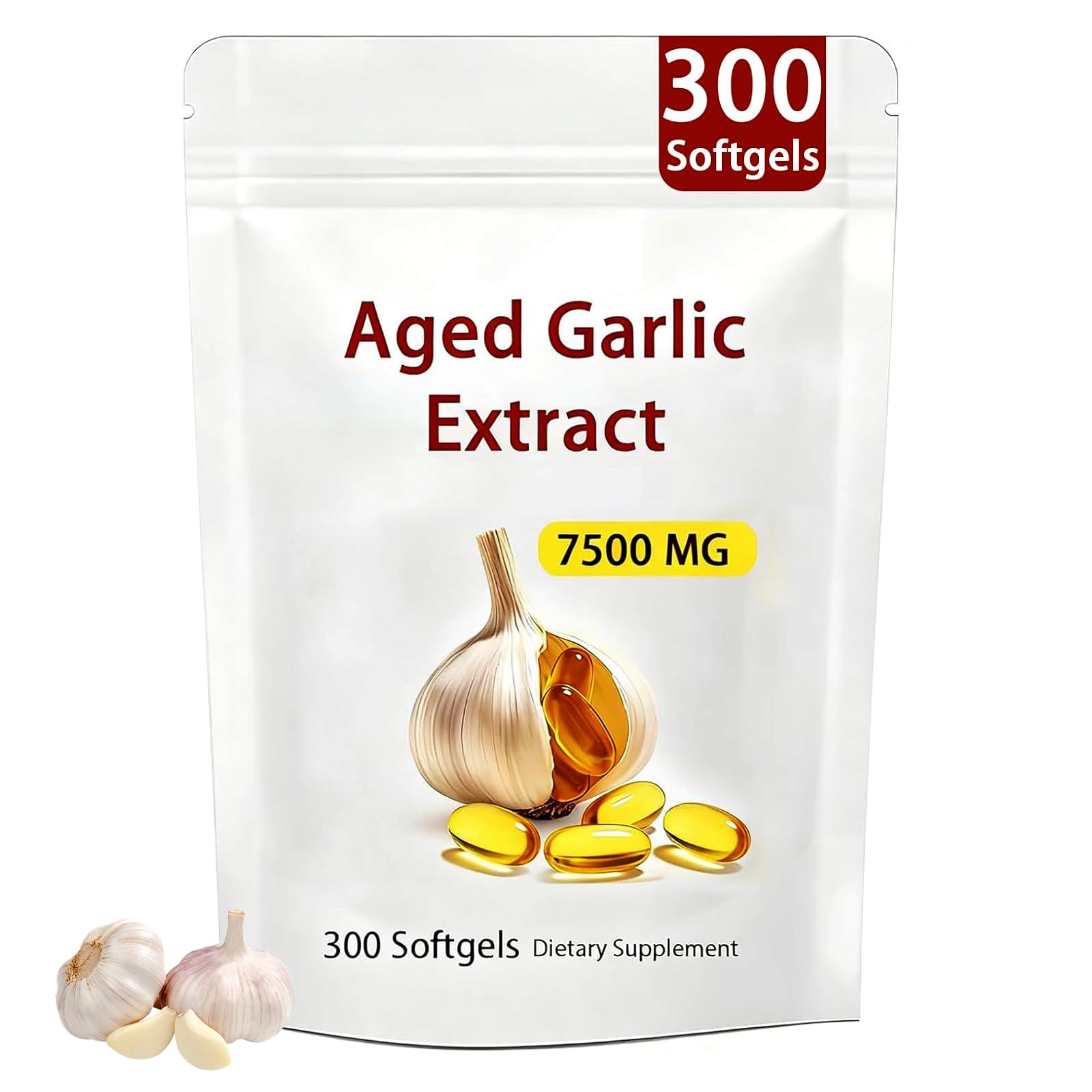 Generic Aged Garlic Extract 7500mg softgel capsules front view